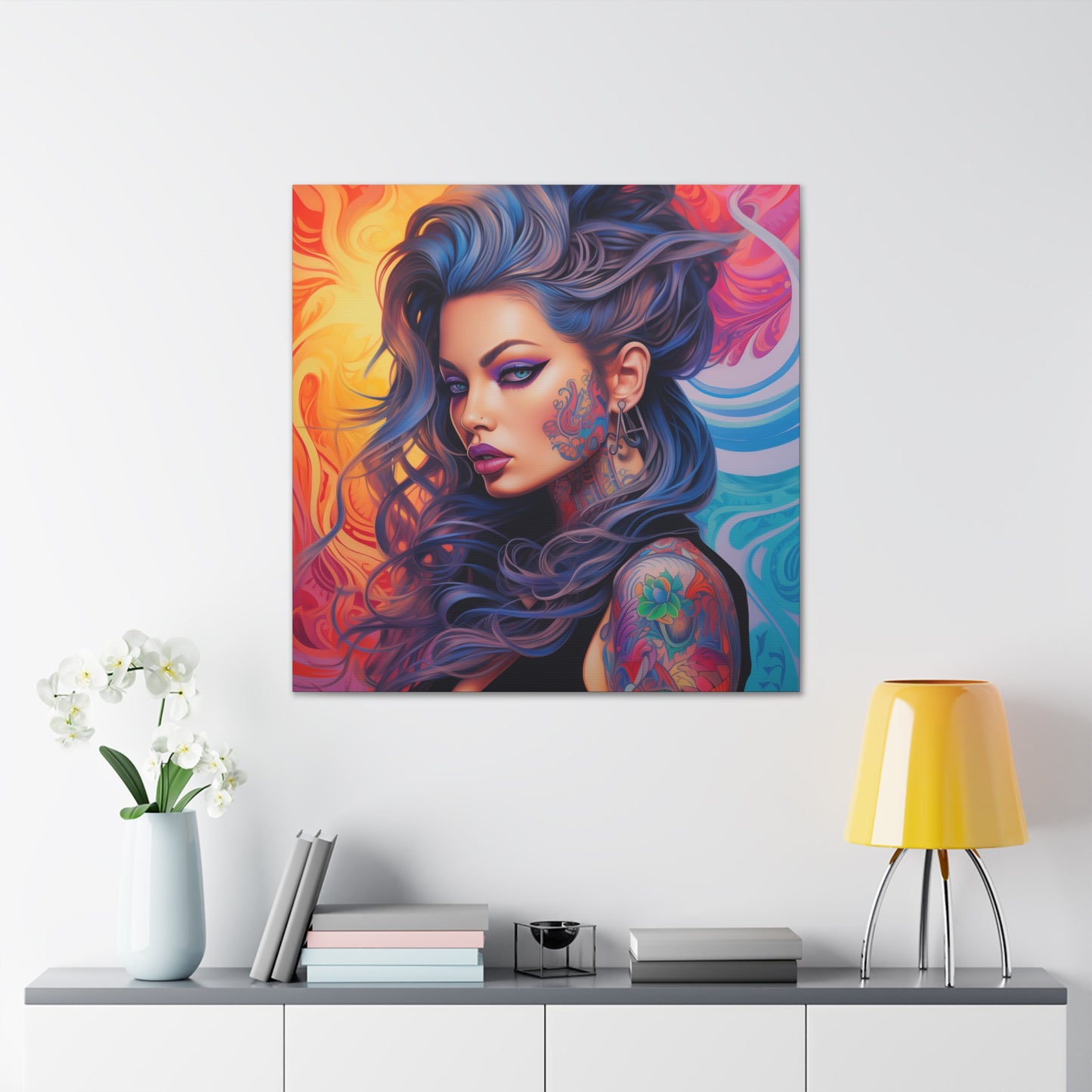 Gallery Wrapped Canvas, Edgy Tattooed Beauty, Urban Pop Art Canvas – Faye