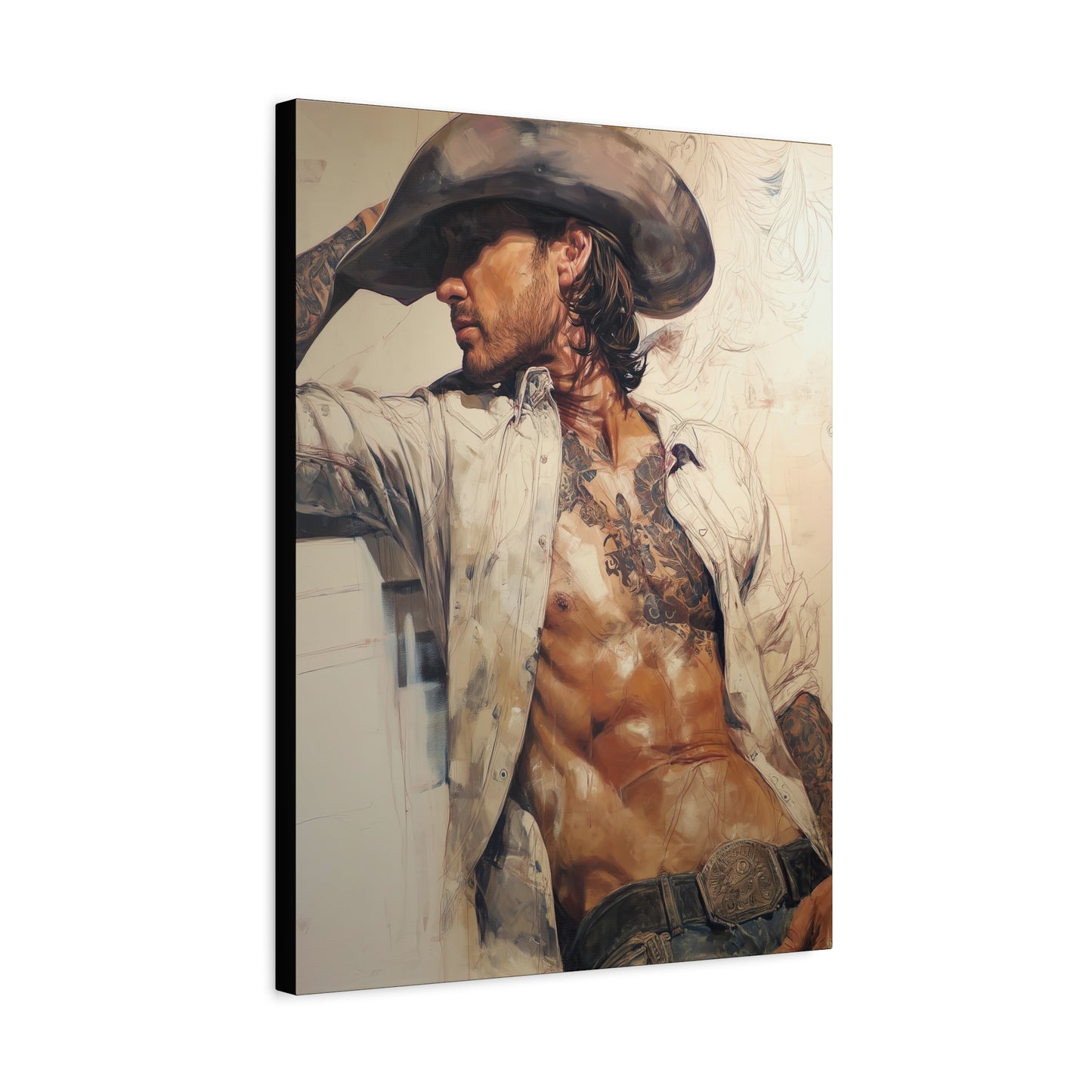 Gallery Wrapped Canvas, Wranglers and Wreckage Art Canvas, Erotic Pinup Art Canvas – Wyatt