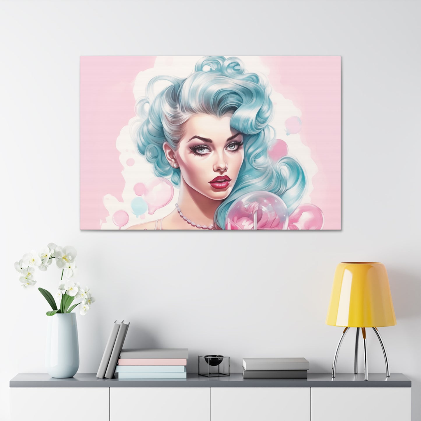 Canvas Gallery Wrapped High-Fashion Wall Art, Stylish Decor, Retro Femme Doll Pop Art – Tessa