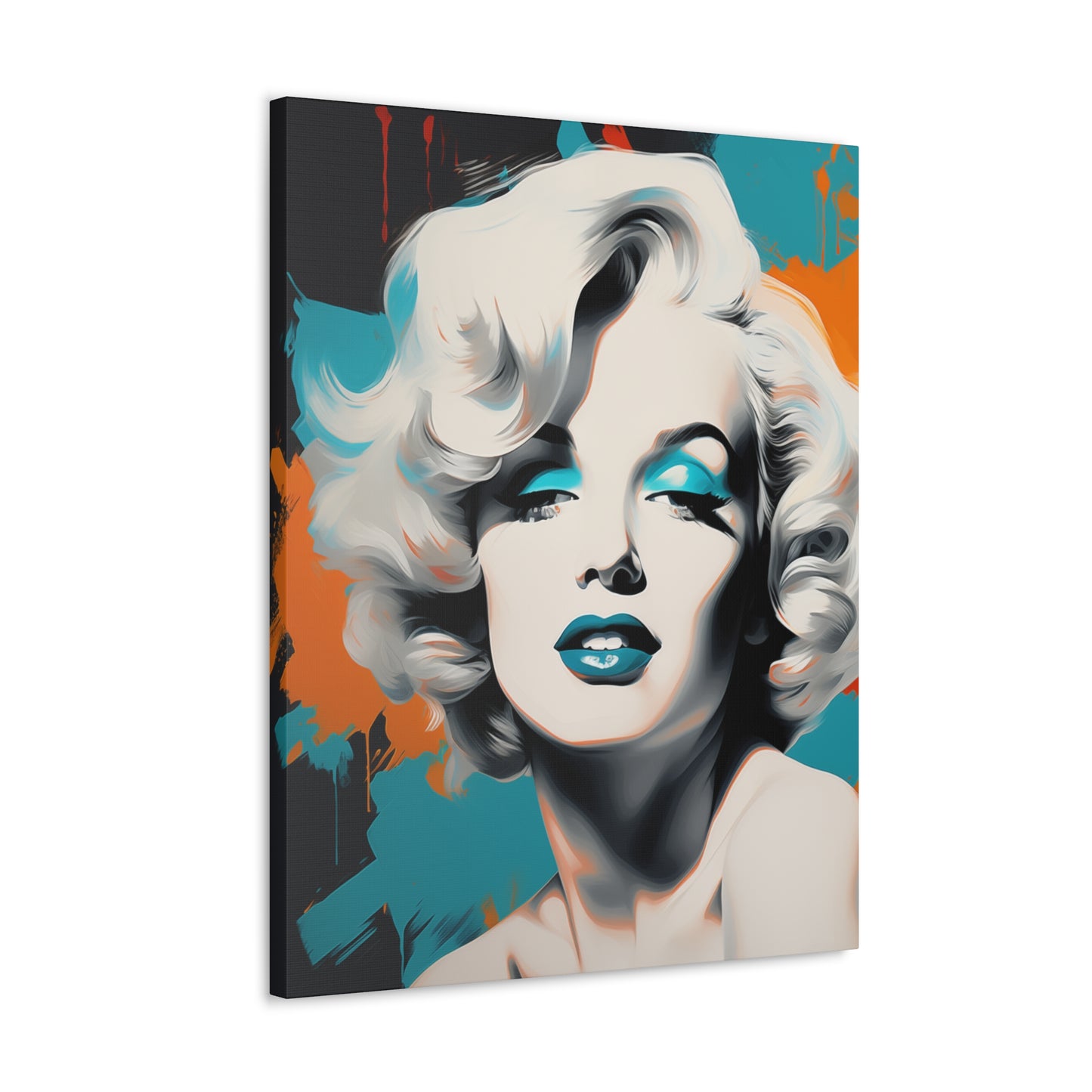 Canvas Wall Art, Gallery Wrapped Pop Art, Celebrity Wall Art – Marilyn Monroe - Orange and Teal