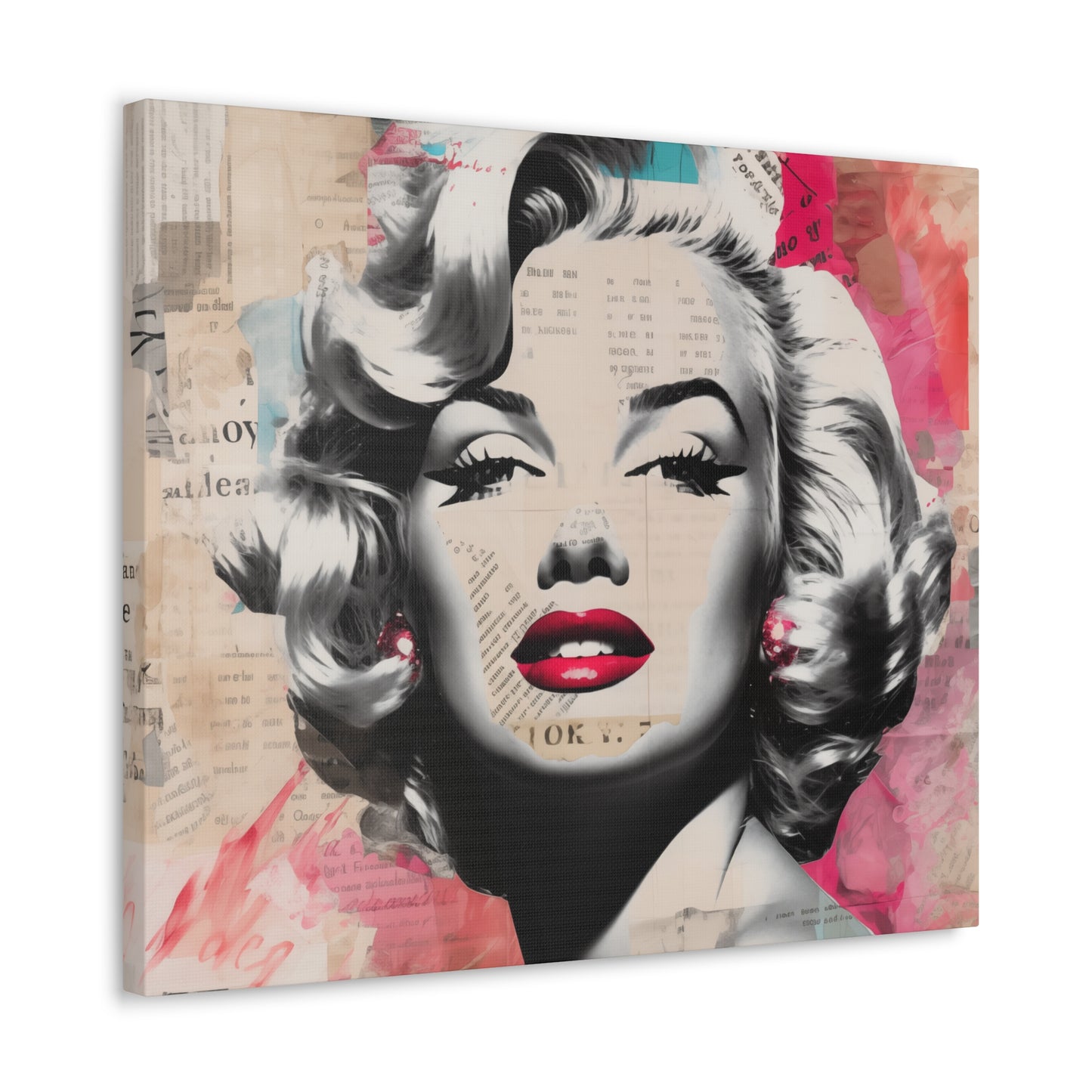 Canvas Wall Art, Gallery Wrapped Pop Art, Celebrity Wall Art – Marilyn Monroe - Newsprint