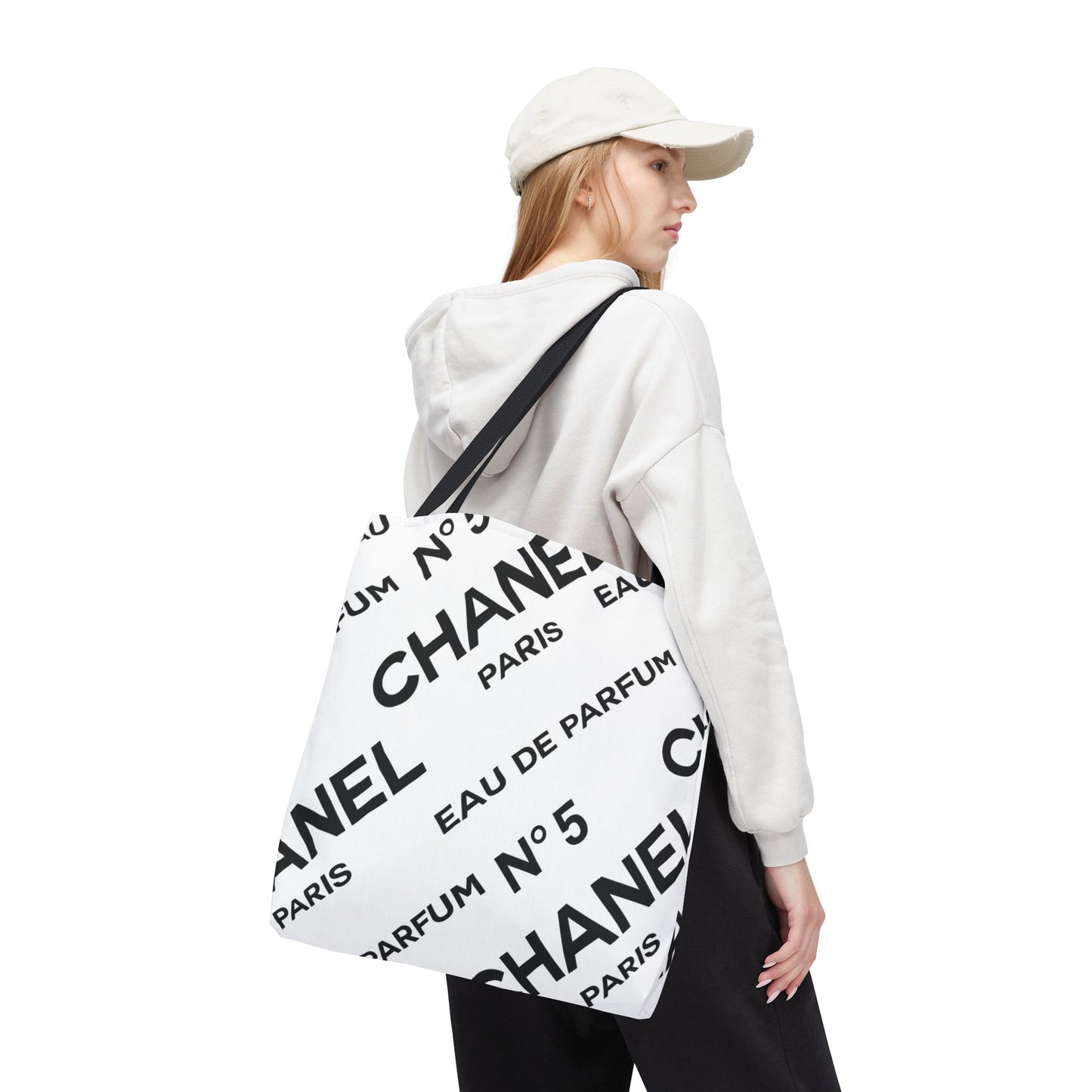 Designer Inspired Tote Bag, Utility Tote - Parfum Bottle Tote - Paris White