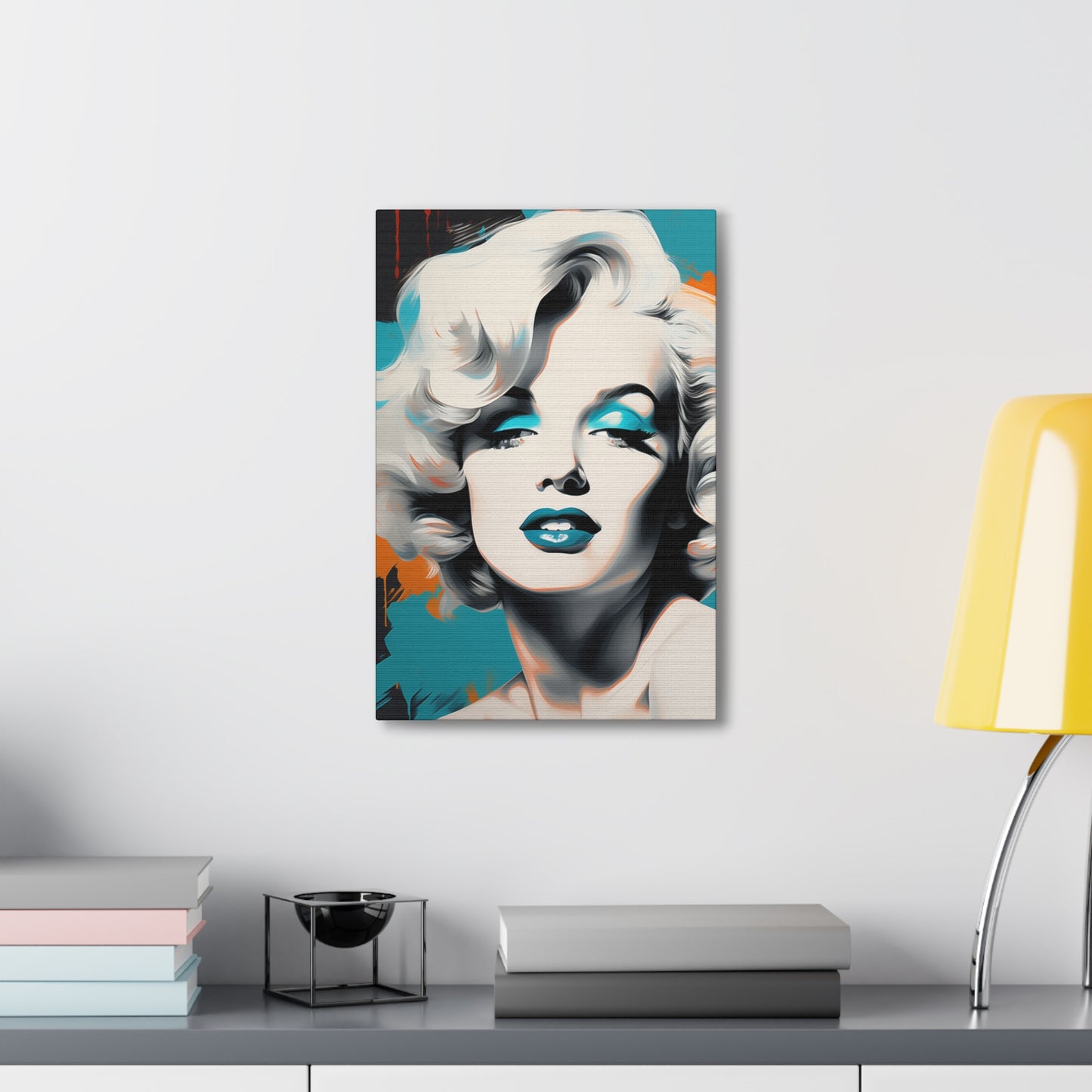 Canvas Wall Art, Gallery Wrapped Pop Art, Celebrity Wall Art – Marilyn Monroe - Orange and Teal
