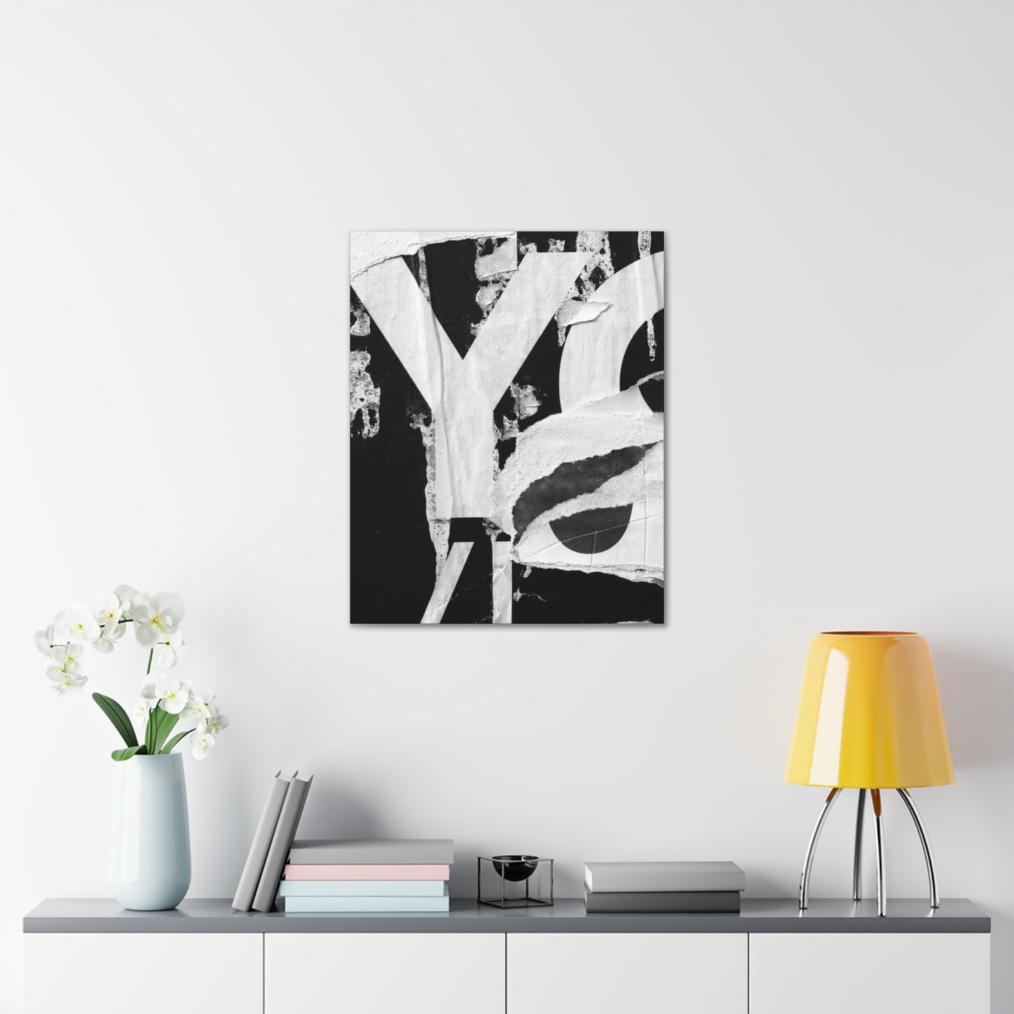 Canvas Wall Art, Gallery Wrapped Urban Street Art, Abstract Torn Poster Street Art - Black and White YO
