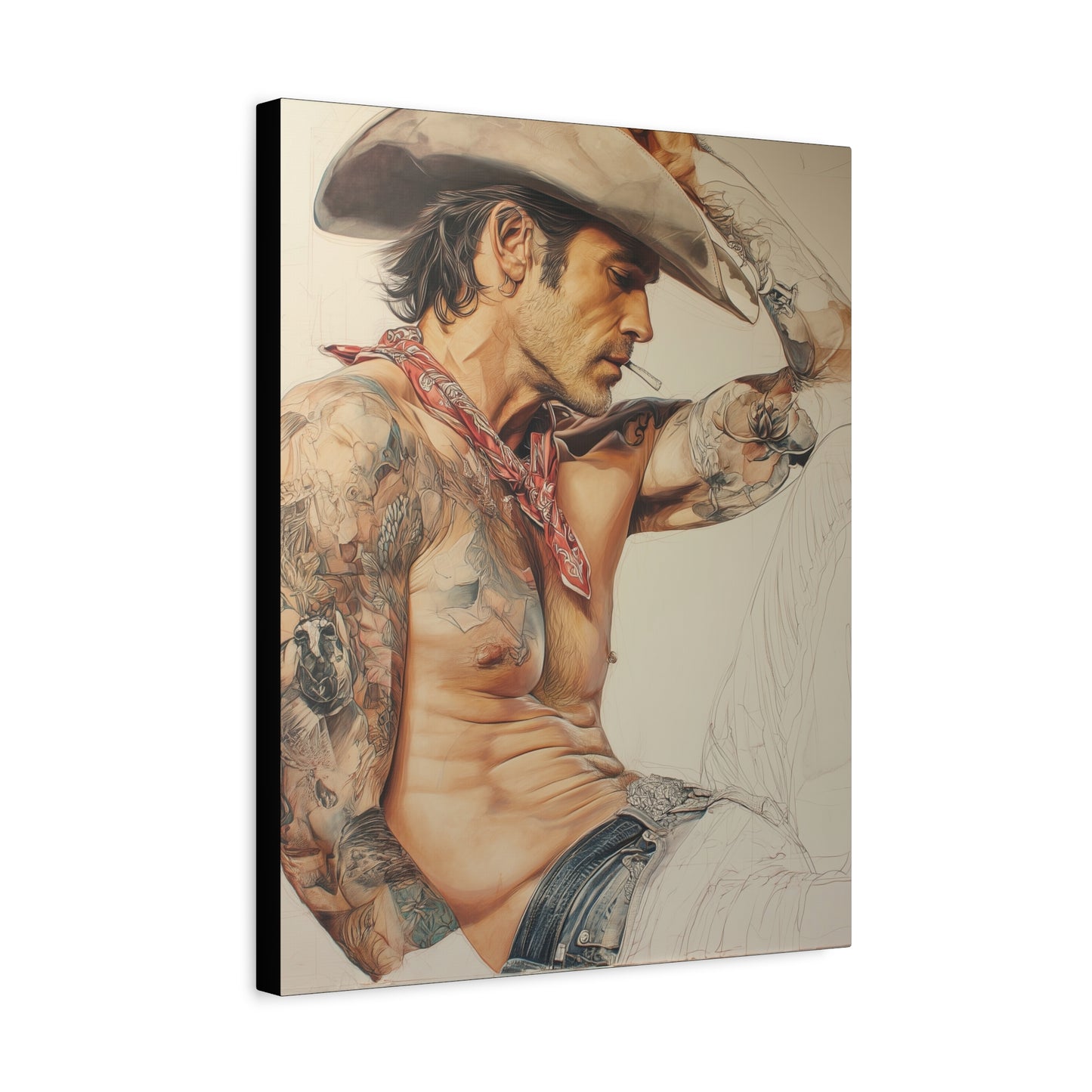 Gallery Wrapped Canvas, Wranglers and Wreckage Art Canvas, Erotic Pinup Art Canvas – Colt