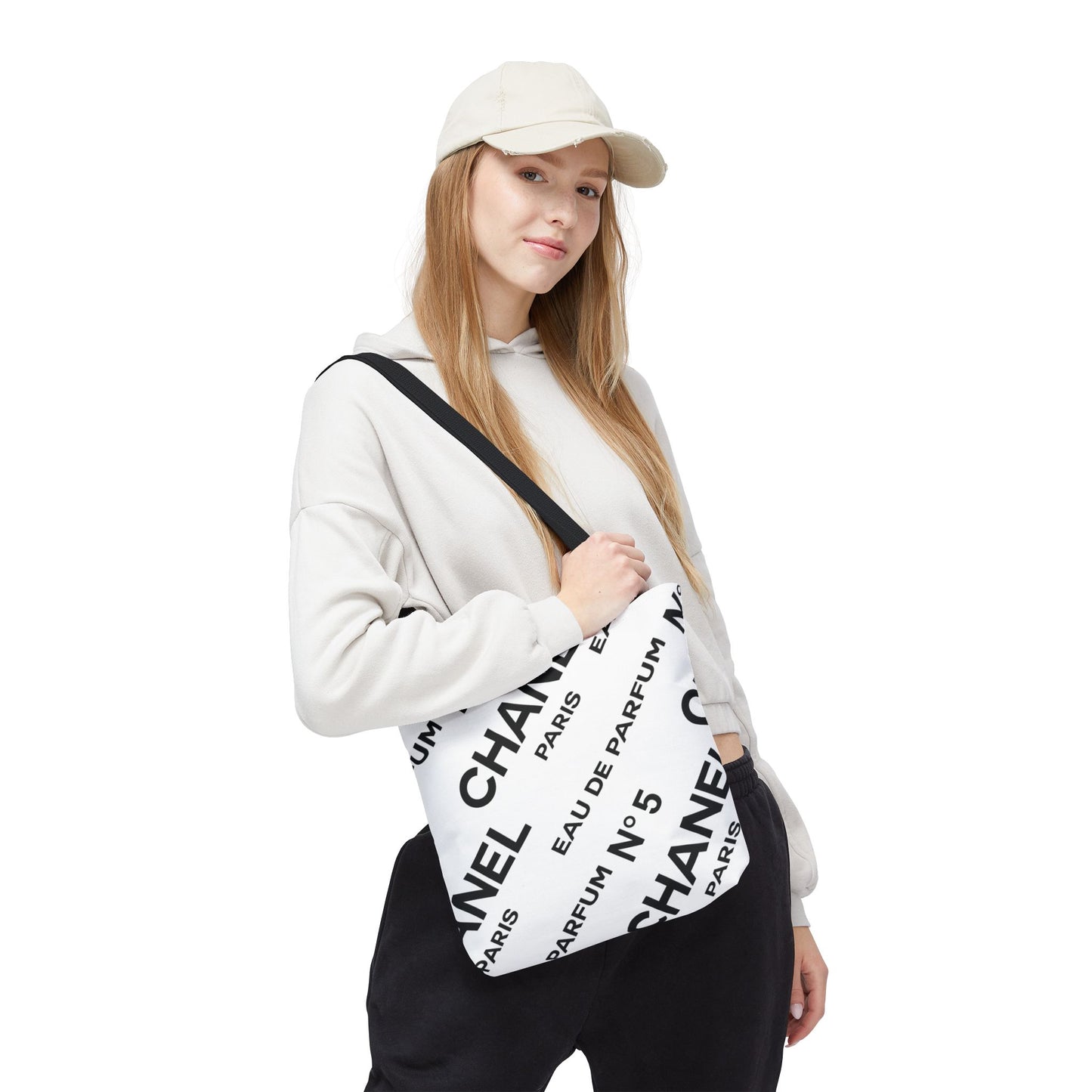 Designer Inspired Tote Bag, Utility Tote - Parfum Bottle Tote - Paris White