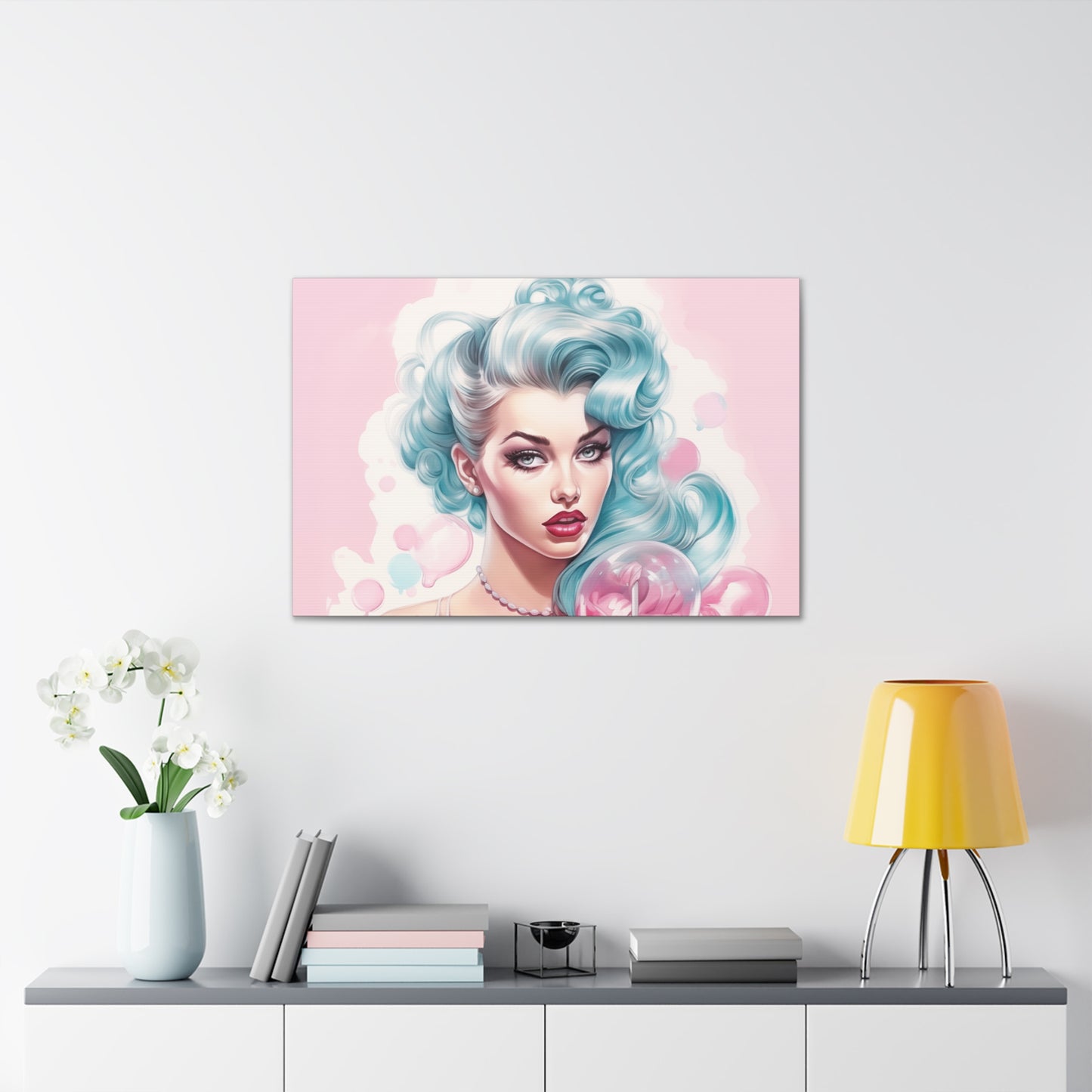 Canvas Gallery Wrapped High-Fashion Wall Art, Stylish Decor, Retro Femme Doll Pop Art – Tessa