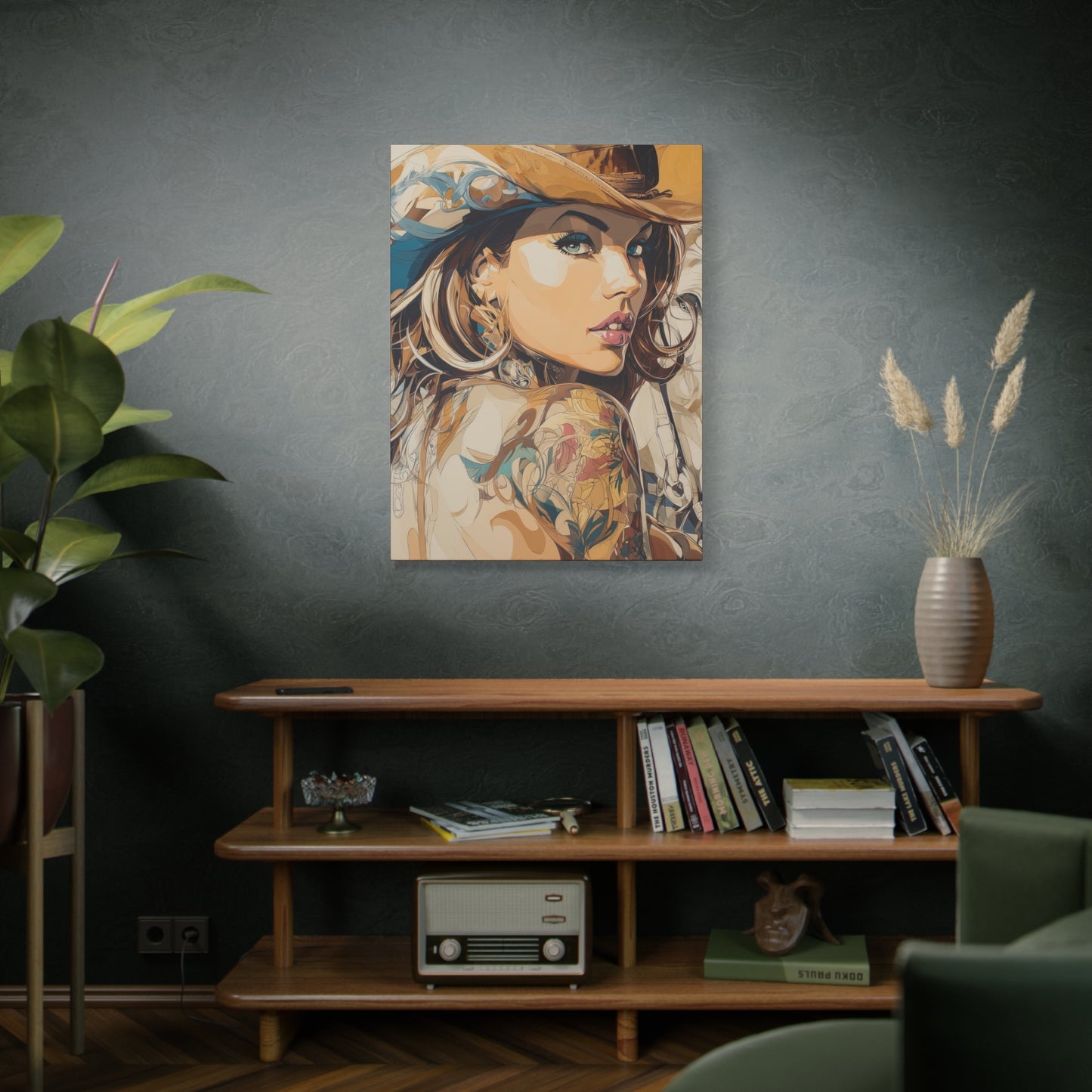 Gallery Wrapped Canvas, Wranglers and Wreckage Art Canvas, Erotic Pinup Art Canvas – Tessa