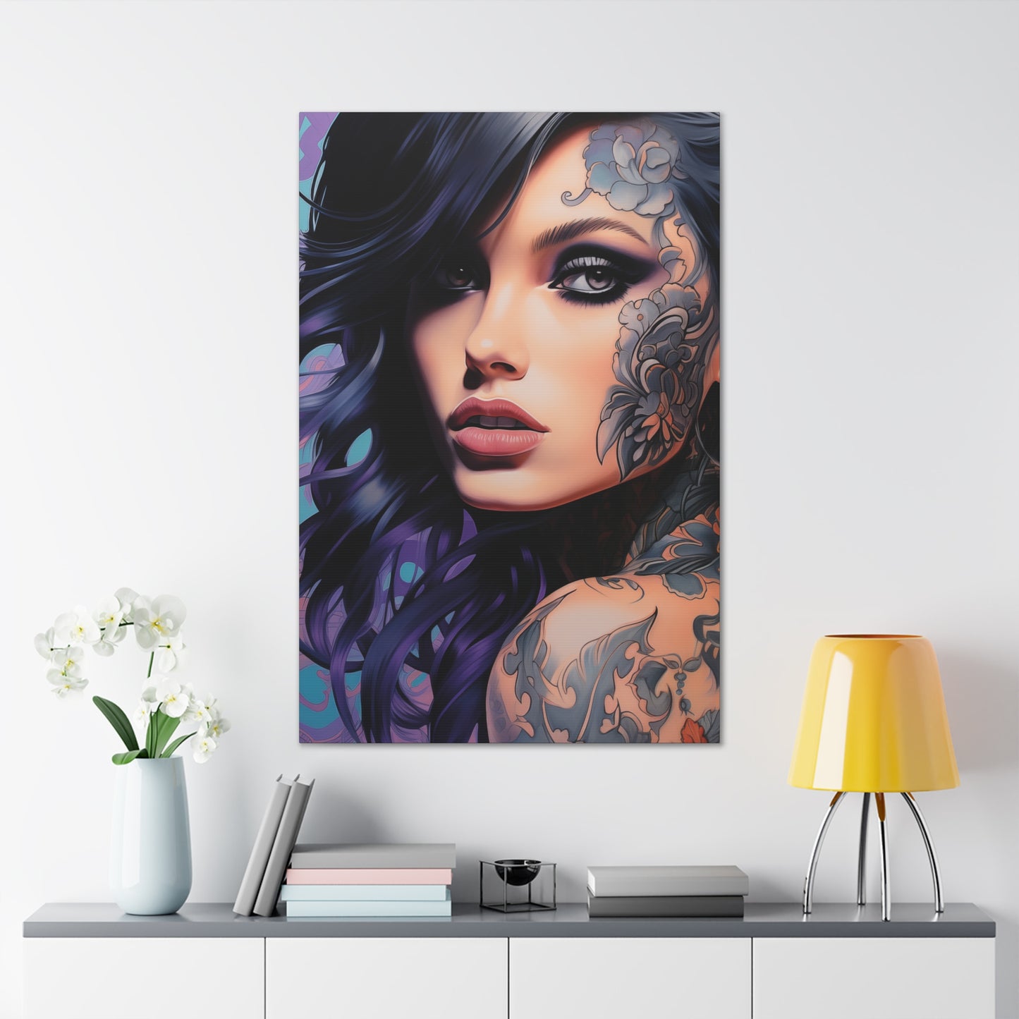 Gallery Wrapped Canvas, Edgy Tattooed Beauty, Urban Pop Art Canvas – Dominique