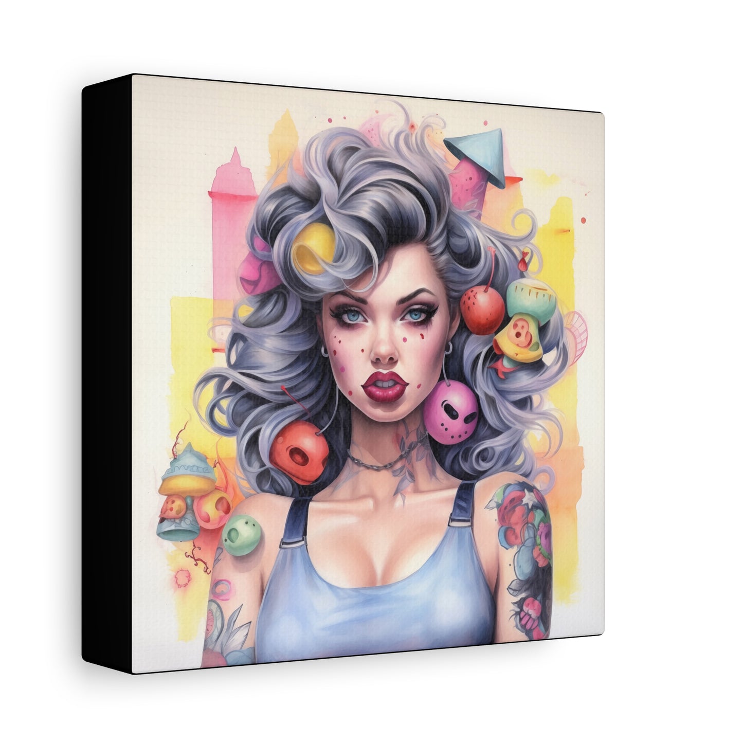 Gallery Wrapped Canvas, Tattooed Beauty, Femme Doll Pop Art Canvas – Lila