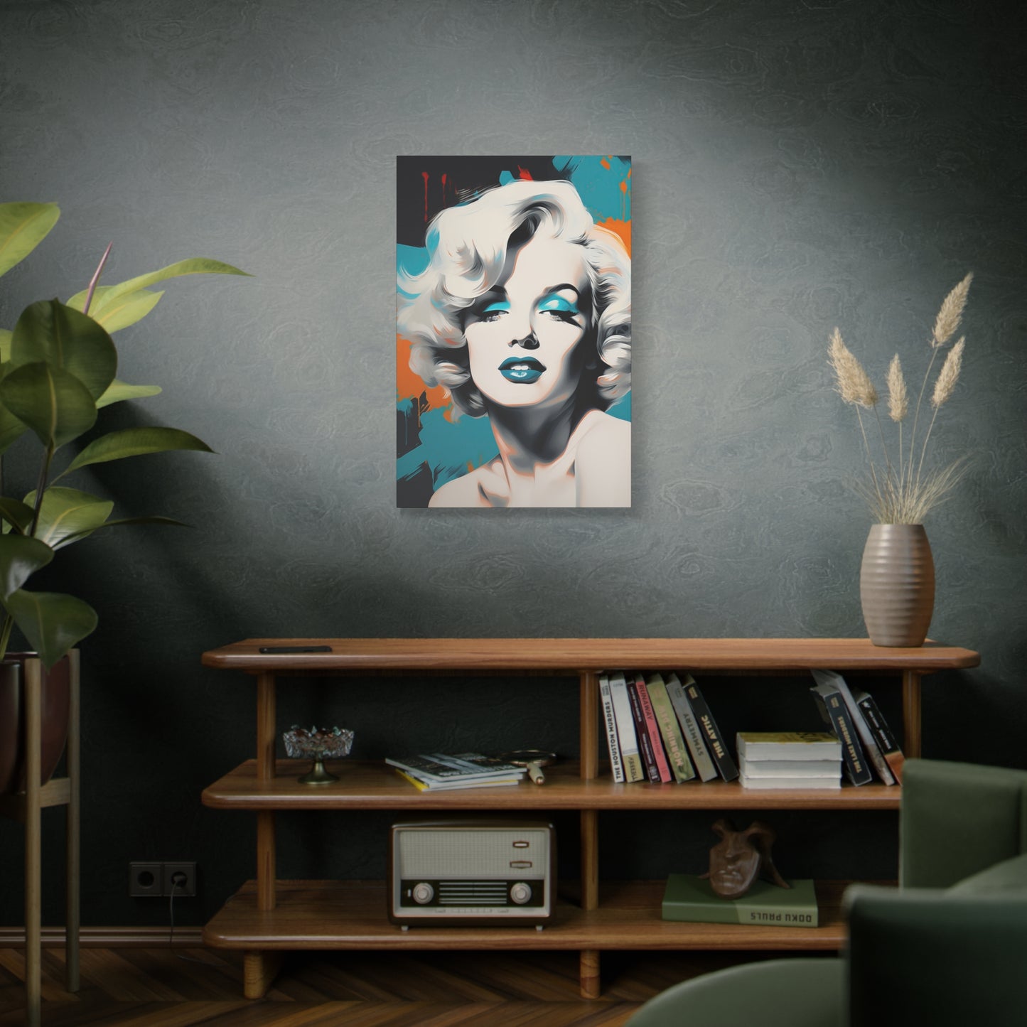 Canvas Wall Art, Gallery Wrapped Pop Art, Celebrity Wall Art – Marilyn Monroe - Orange and Teal