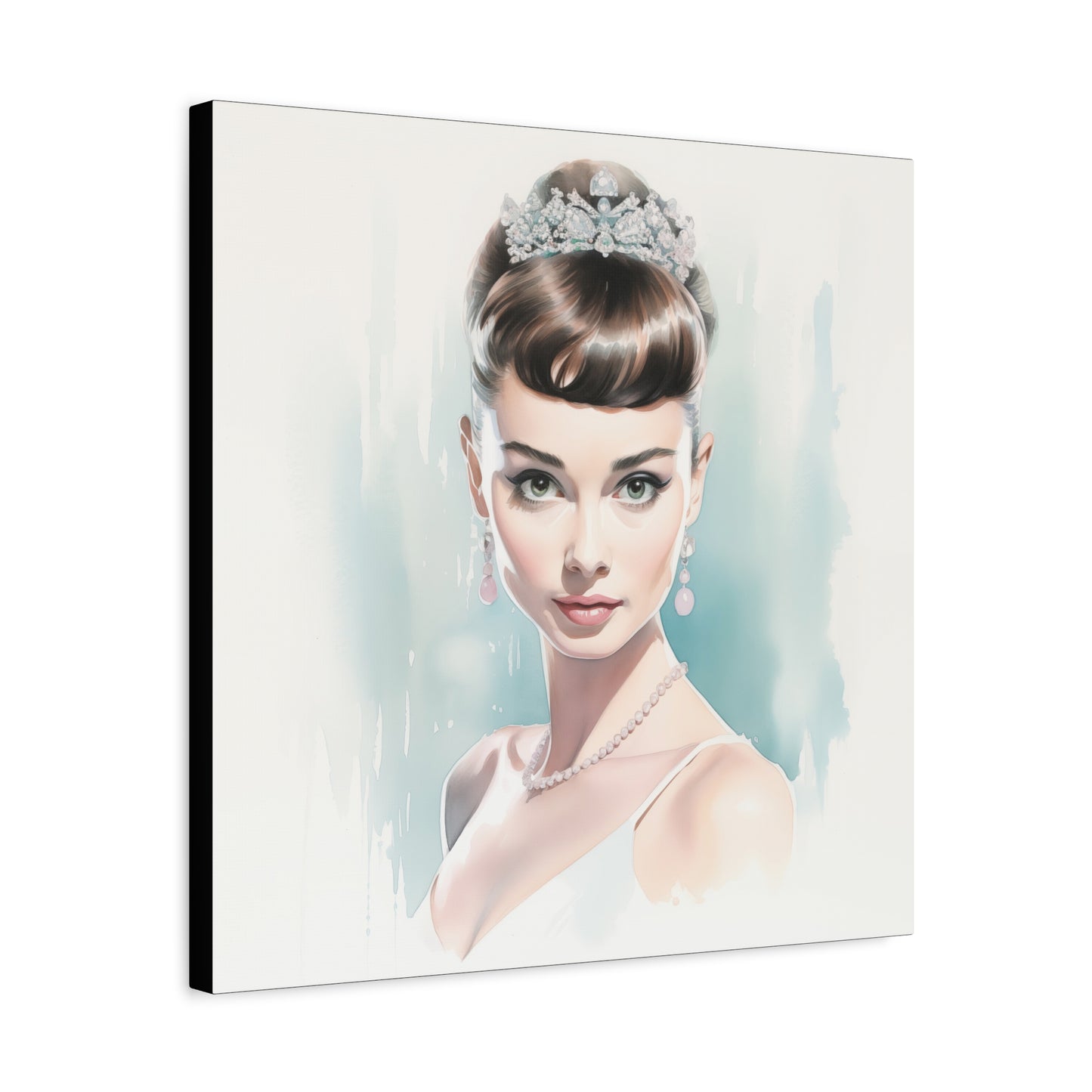 Canvas Wall Art, Gallery Wrapped Pop Art, Celebrity Wall Art – Audrey Hepburn - Robin Egg Blue