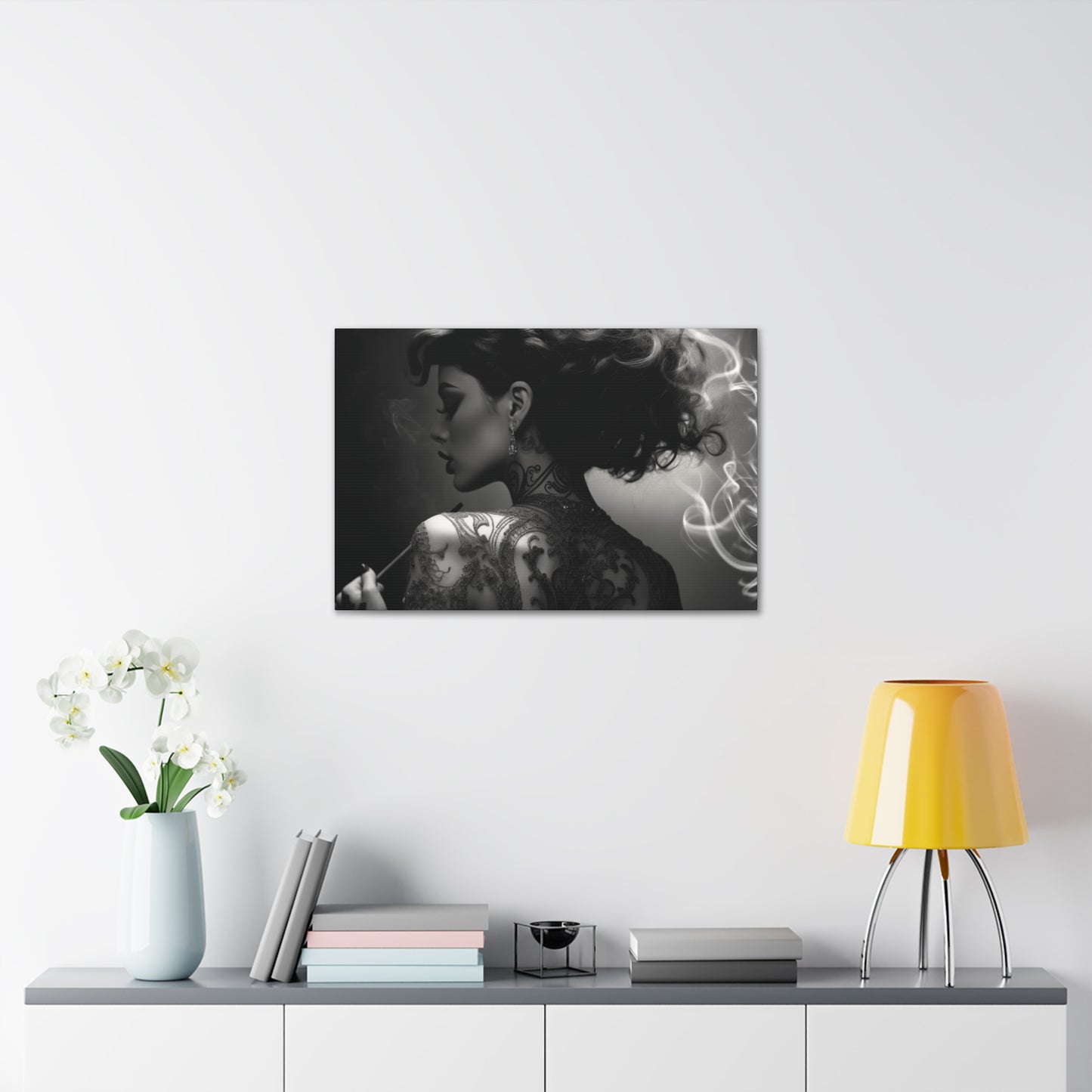 Canvas Gallery Wrap - Black and White Photography - Tattooed and Smoking