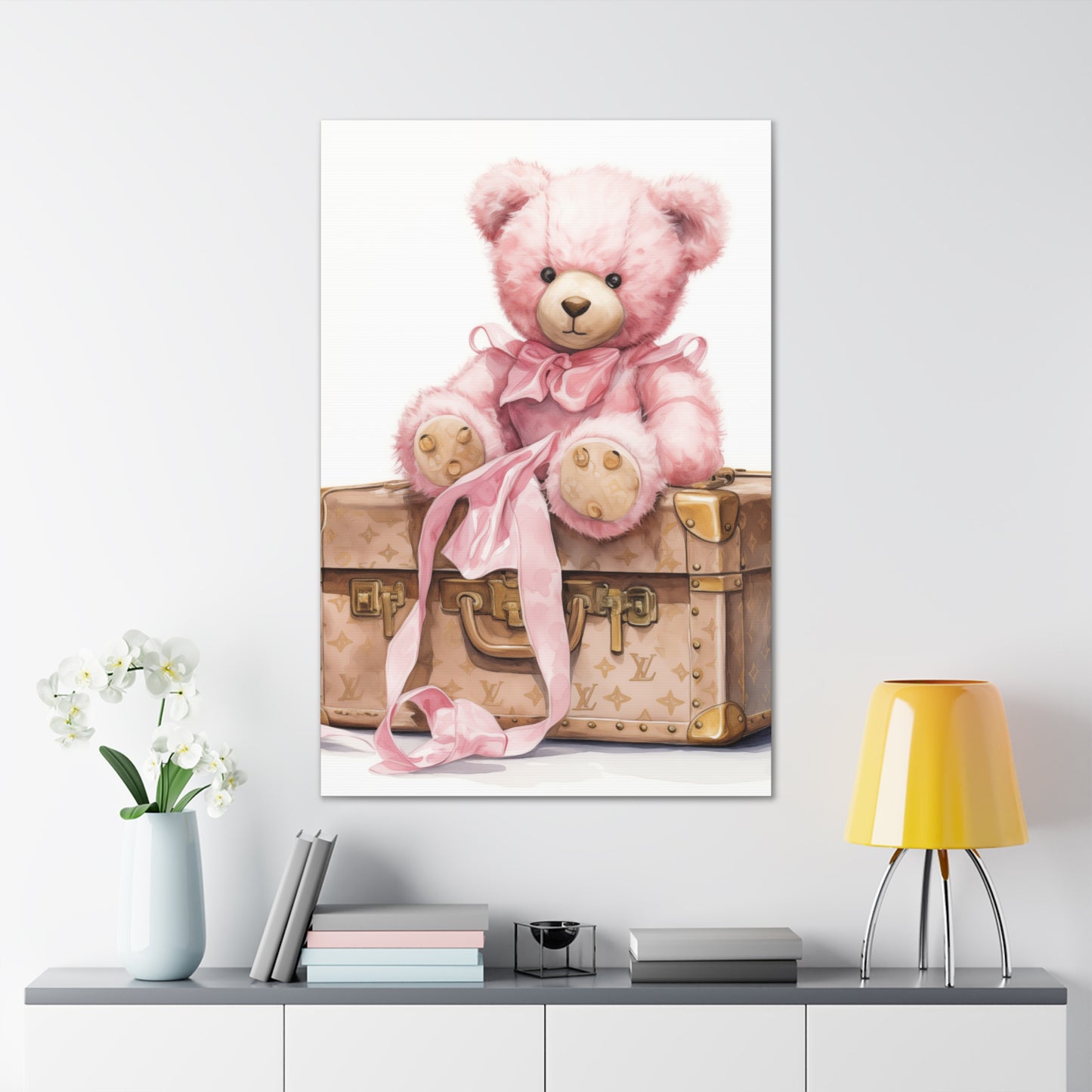 Canvas Gallery Wrap - LV Bear Wall Art - Gold Buttons