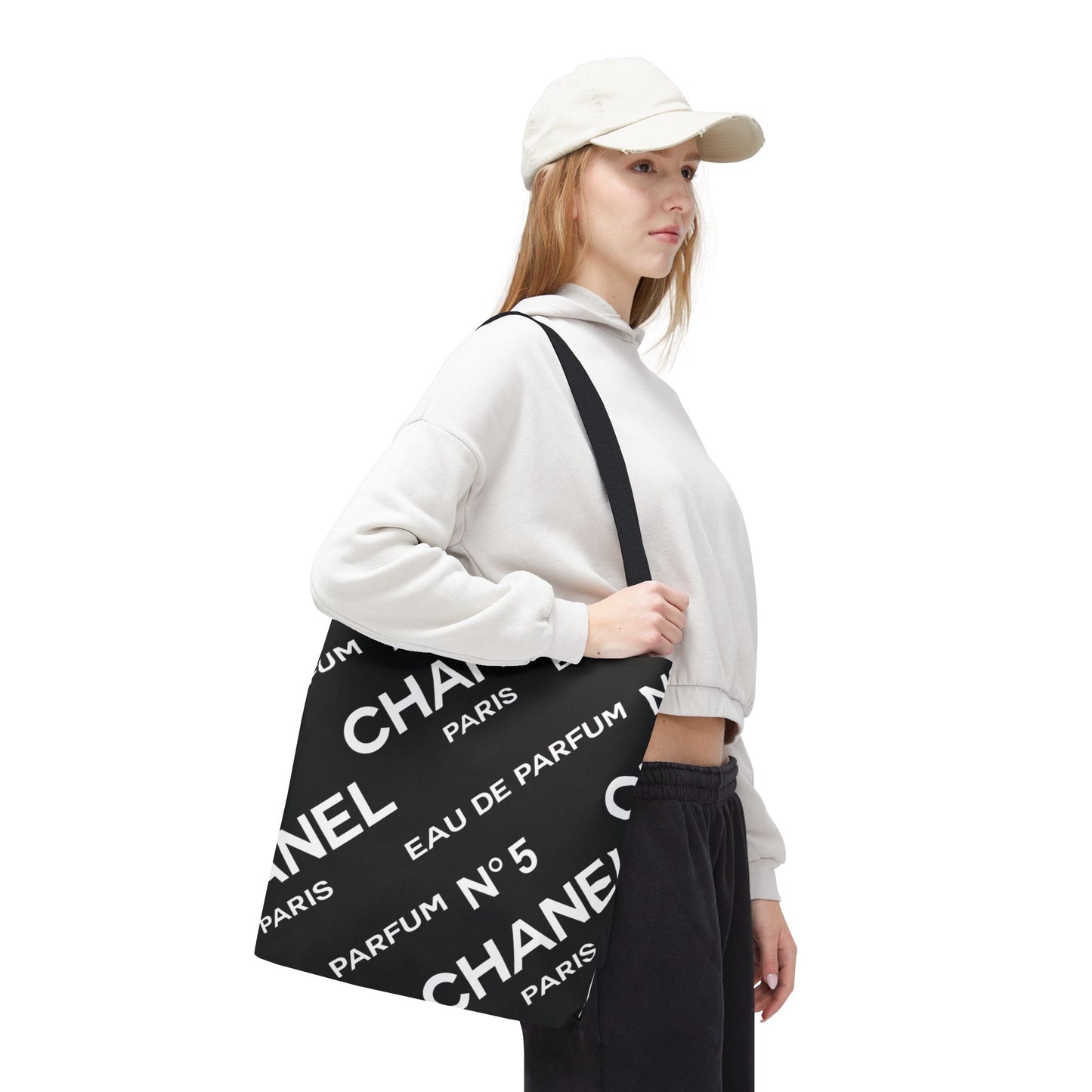 Designer Inspired Tote Bag, Utility Tote - Parfum Bottle Tote - Paris Black