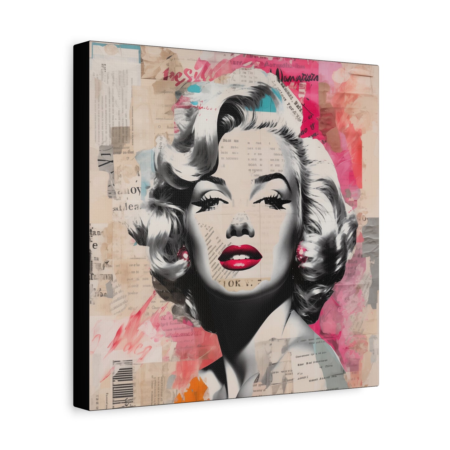 Canvas Wall Art, Gallery Wrapped Pop Art, Celebrity Wall Art – Marilyn Monroe - Newsprint