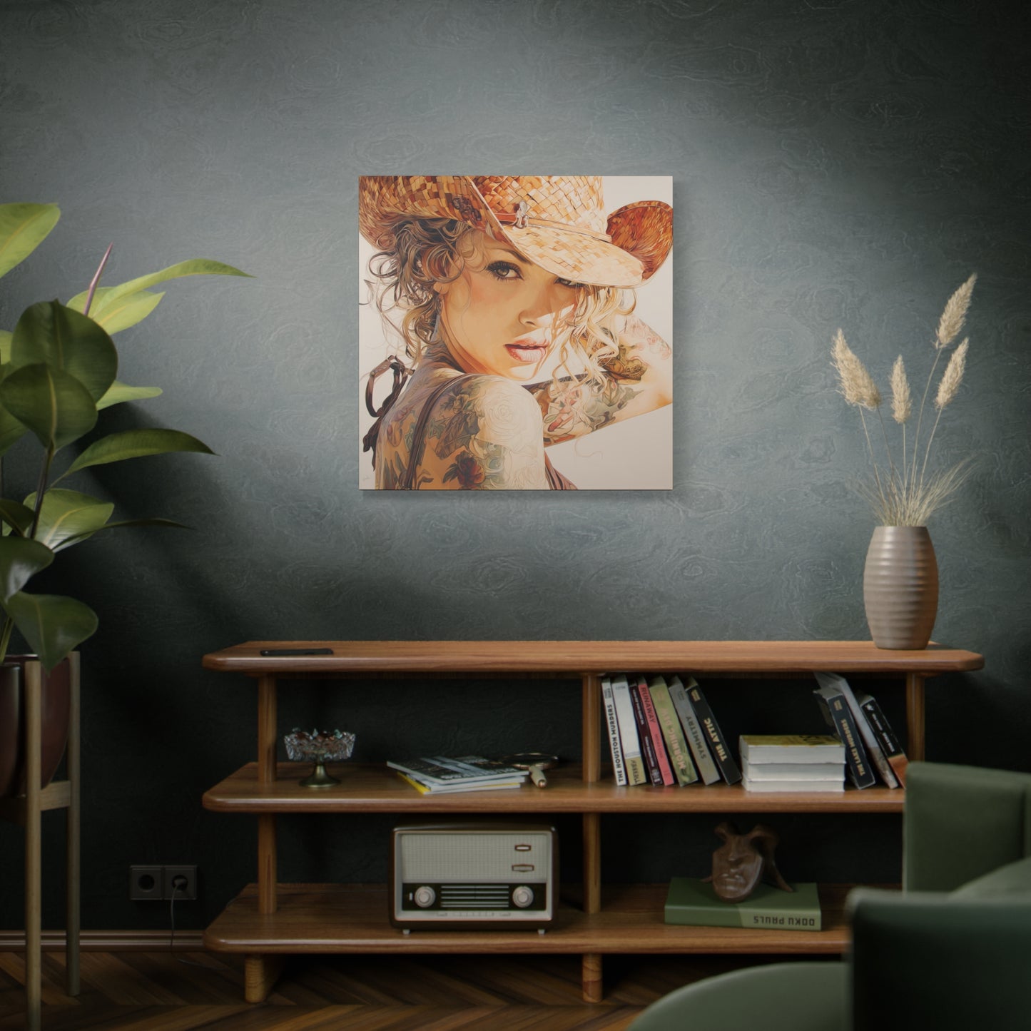 Gallery Wrapped Canvas, Wranglers and Wreckage Art Canvas, Erotic Pinup Art Canvas – Sadie