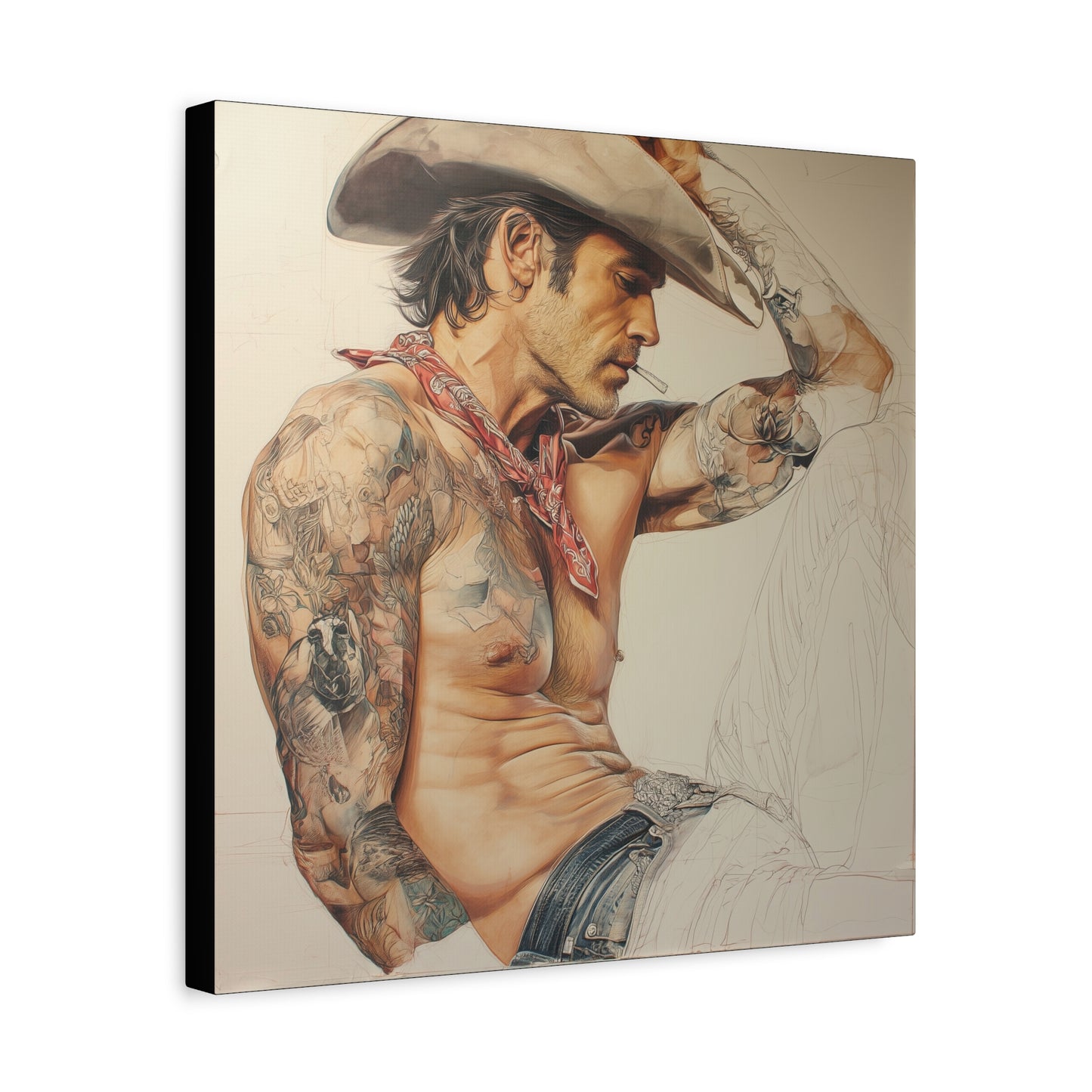 Gallery Wrapped Canvas, Wranglers and Wreckage Art Canvas, Erotic Pinup Art Canvas – Colt