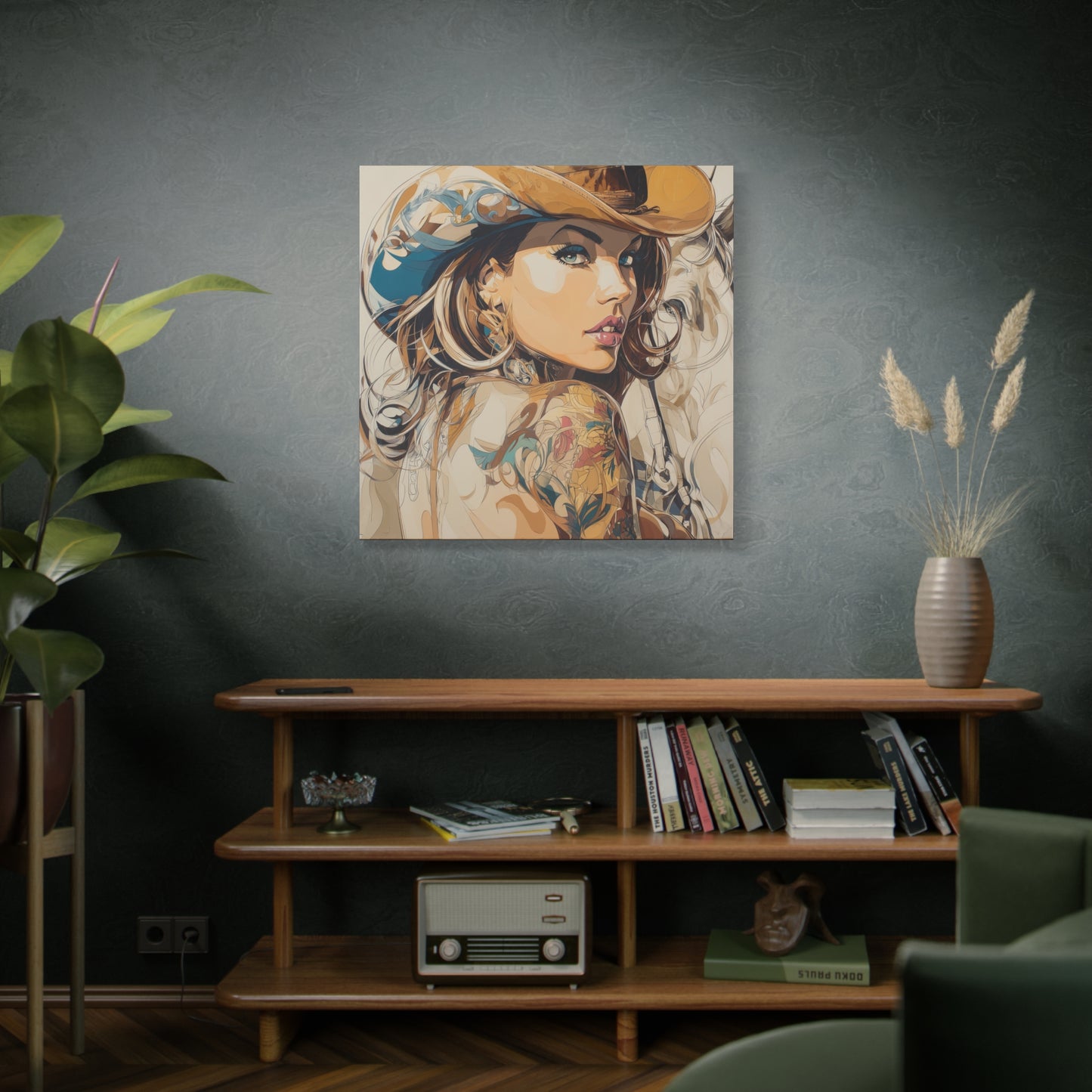 Gallery Wrapped Canvas, Wranglers and Wreckage Art Canvas, Erotic Pinup Art Canvas – Tessa