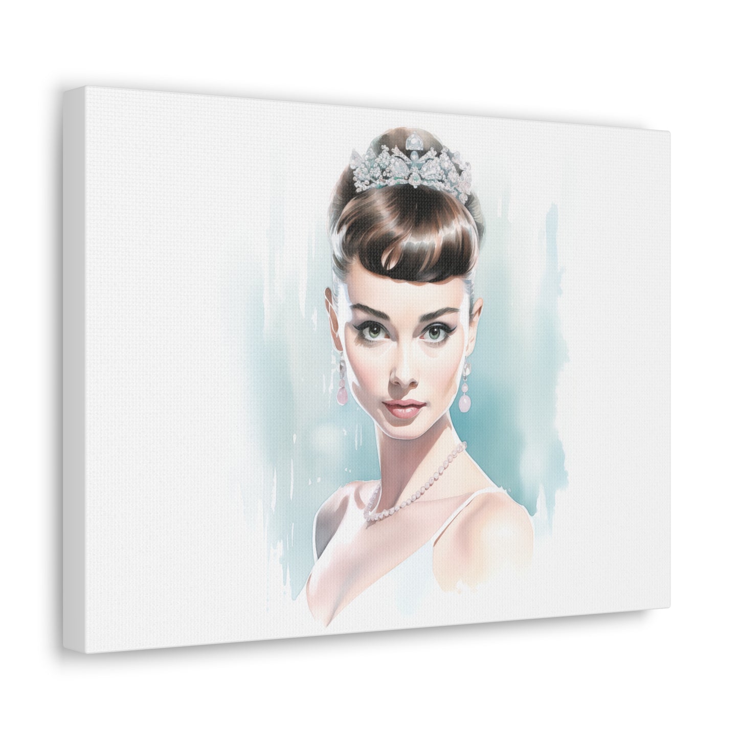 Canvas Wall Art, Gallery Wrapped Pop Art, Celebrity Wall Art – Audrey Hepburn - Robin Egg Blue