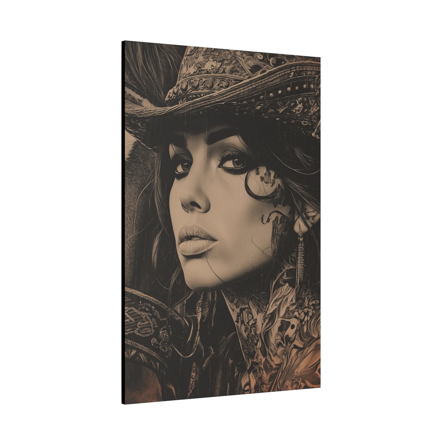 Gallery Wrapped Canvas, Wranglers and Wreckage Art Canvas, Erotic Pinup Art Canvas – Loretta