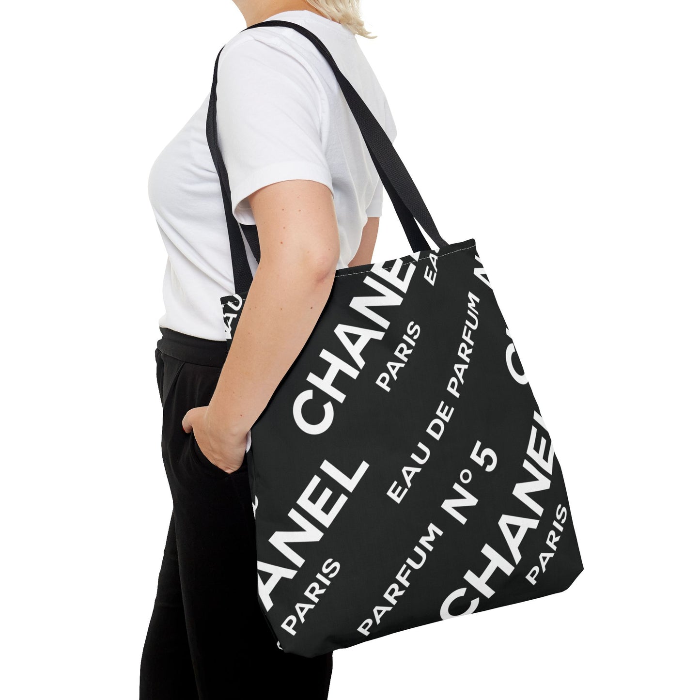 Designer Inspired Tote Bag, Utility Tote - Parfum Bottle Tote - Paris Black