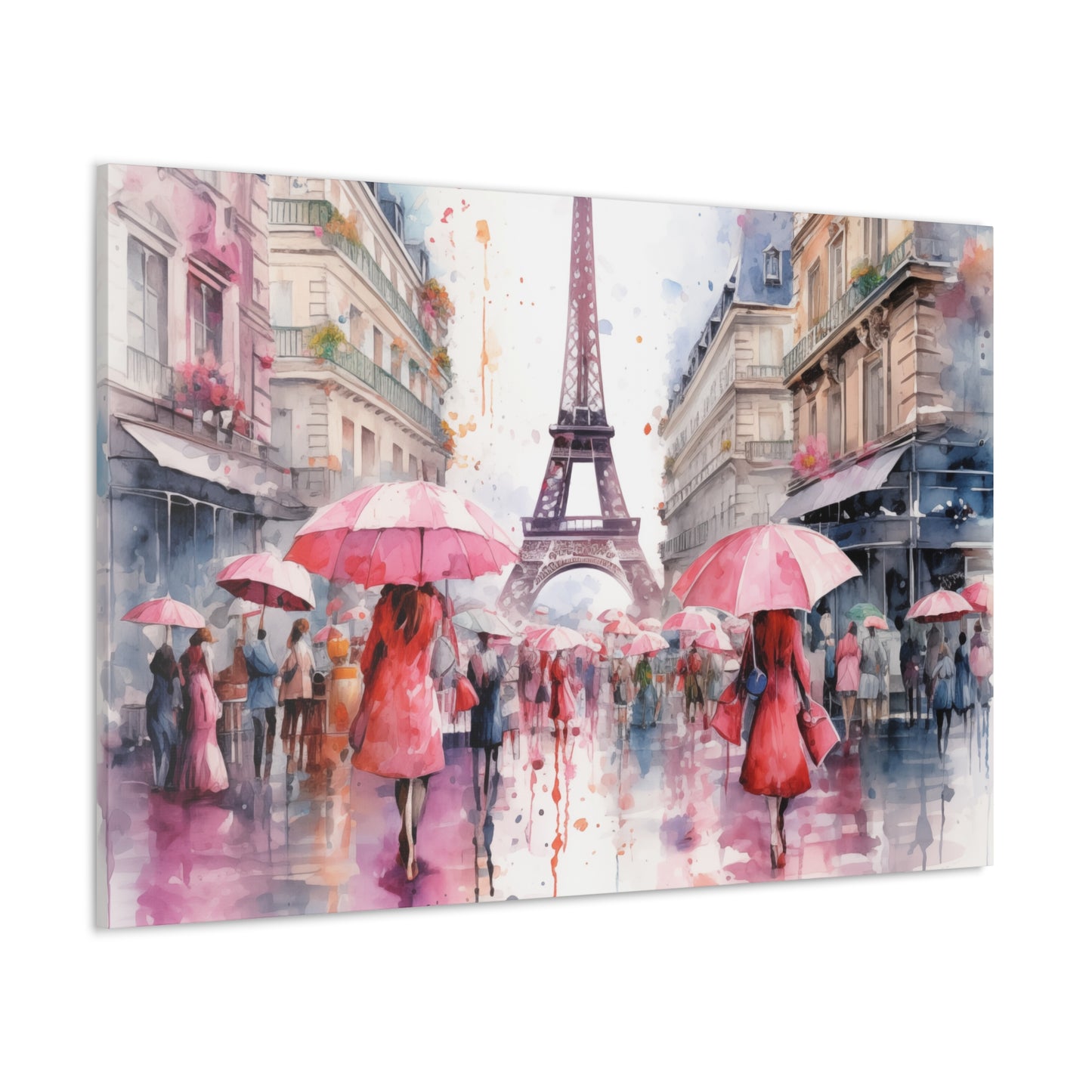 Eiffel Tower Wall Art, Paris France, Canvas Gallery Wrap - Pink Umbrellas