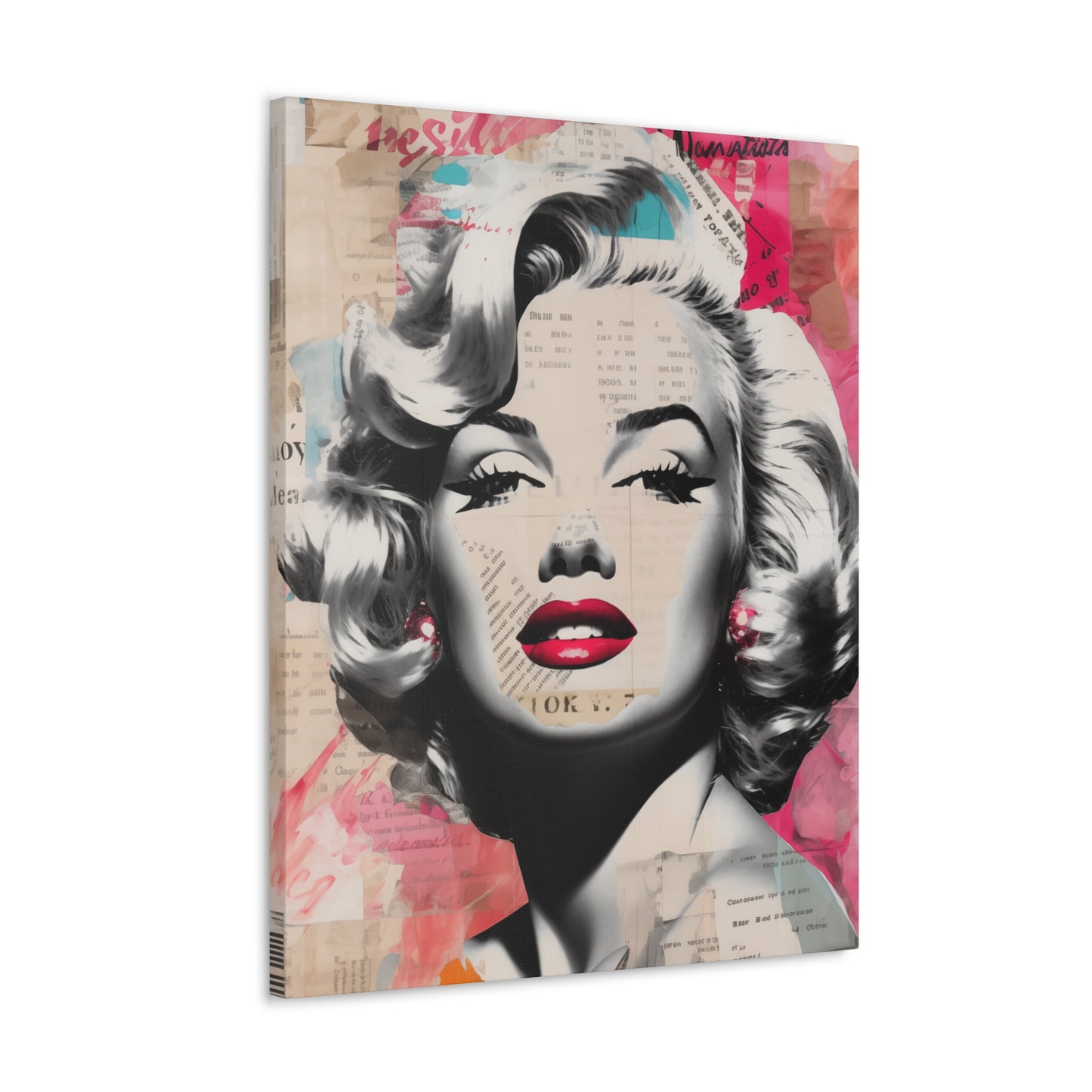 Canvas Wall Art, Gallery Wrapped Pop Art, Celebrity Wall Art – Marilyn Monroe - Newsprint