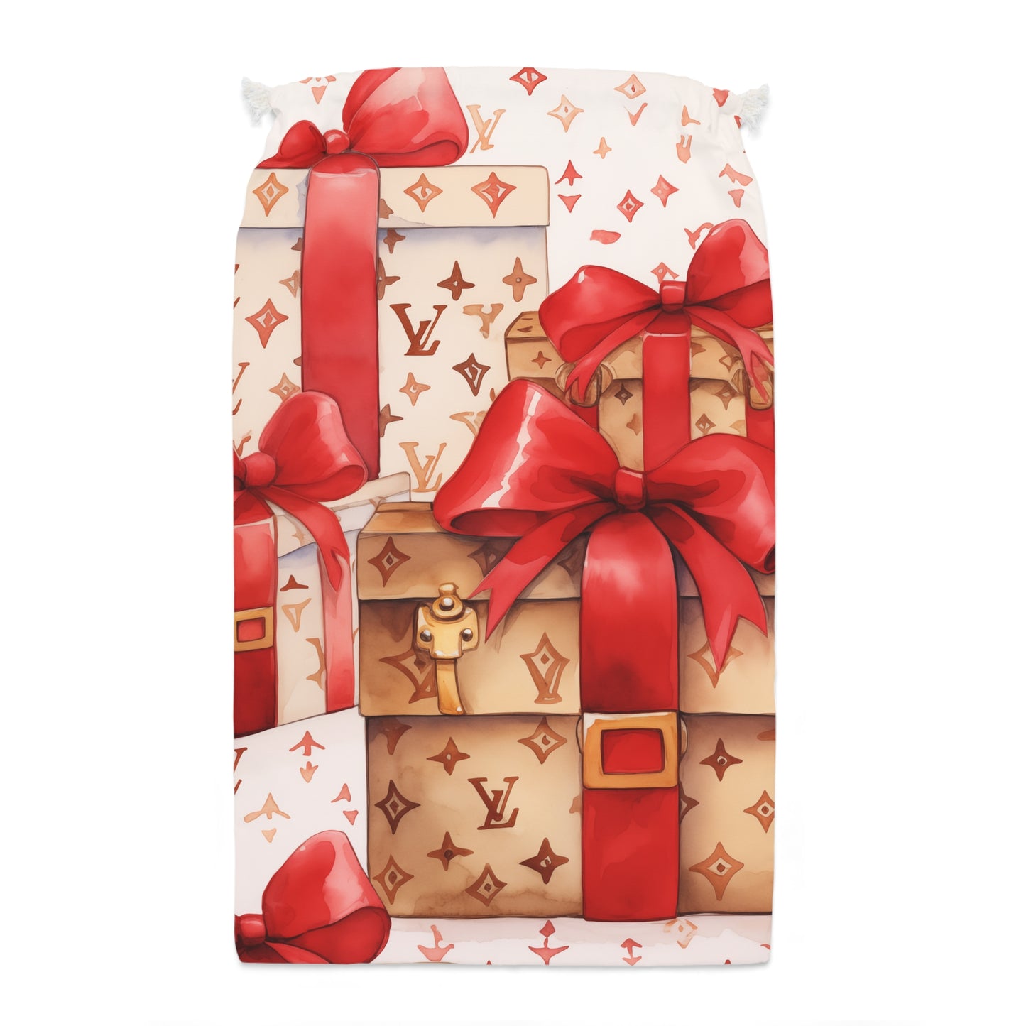 Designer Inspired Gift Sack - LV Red and Tan