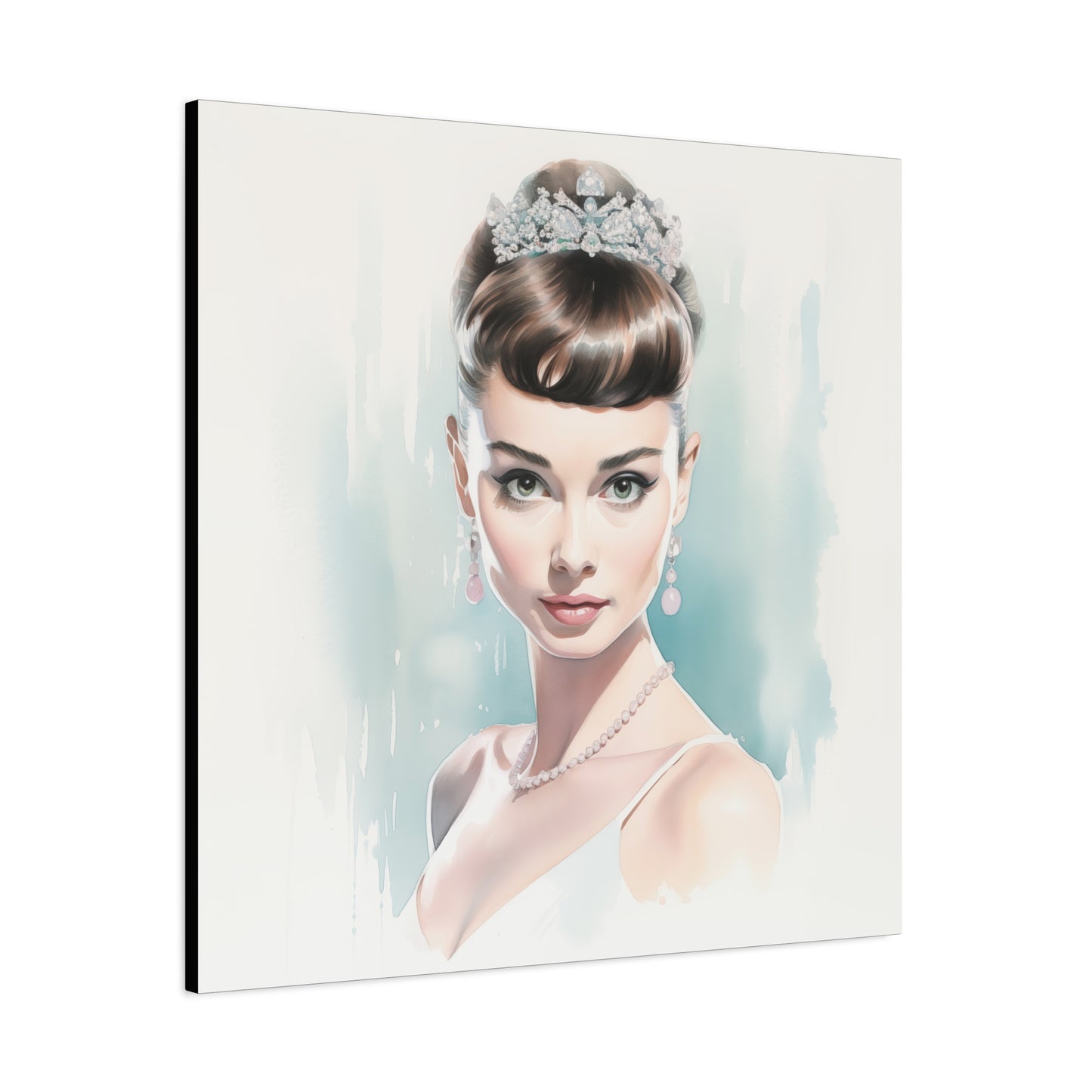 Canvas Wall Art, Gallery Wrapped Pop Art, Celebrity Wall Art – Audrey Hepburn - Robin Egg Blue