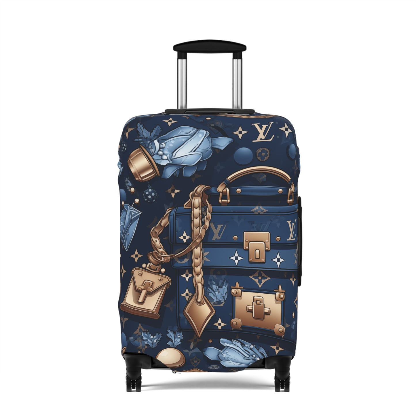 Designer Inspired Luggage Cover - LV Blue and Gold