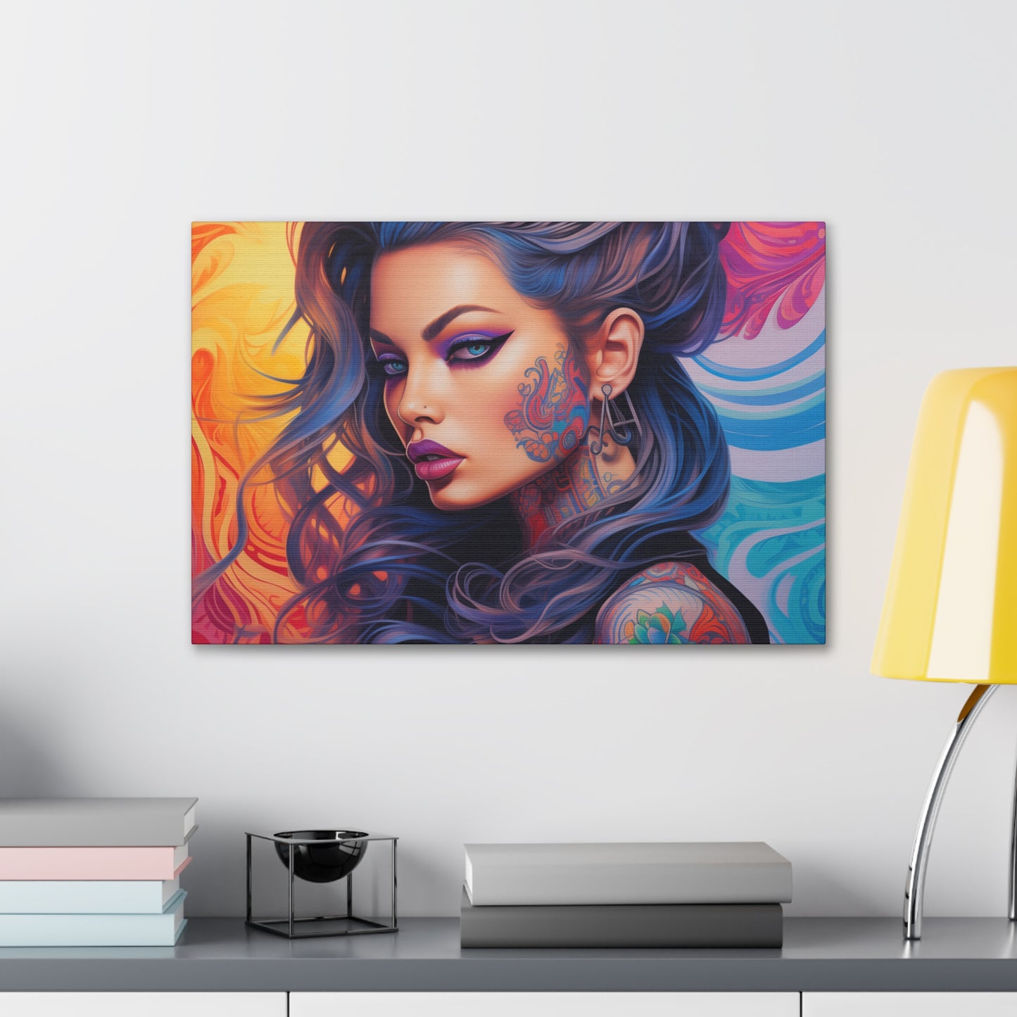 Gallery Wrapped Canvas, Edgy Tattooed Beauty, Urban Pop Art Canvas – Faye