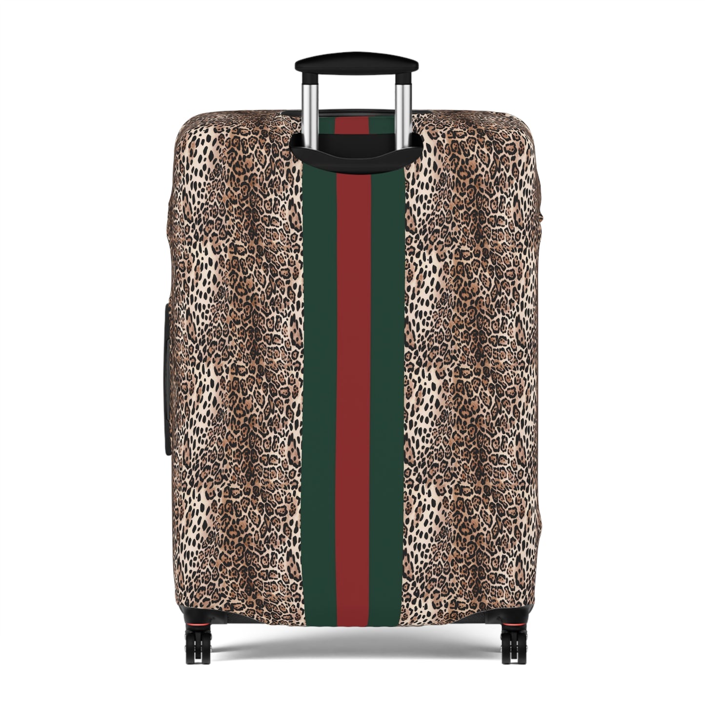 Designer Inspired Luggage Cover - Leopard - Red Green Stripe