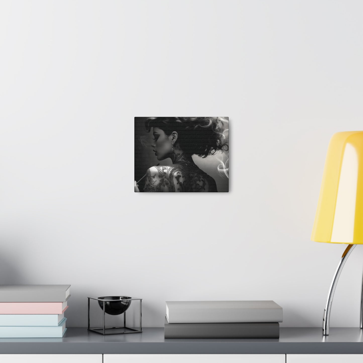 Canvas Gallery Wrap - Black and White Photography - Tattooed and Smoking