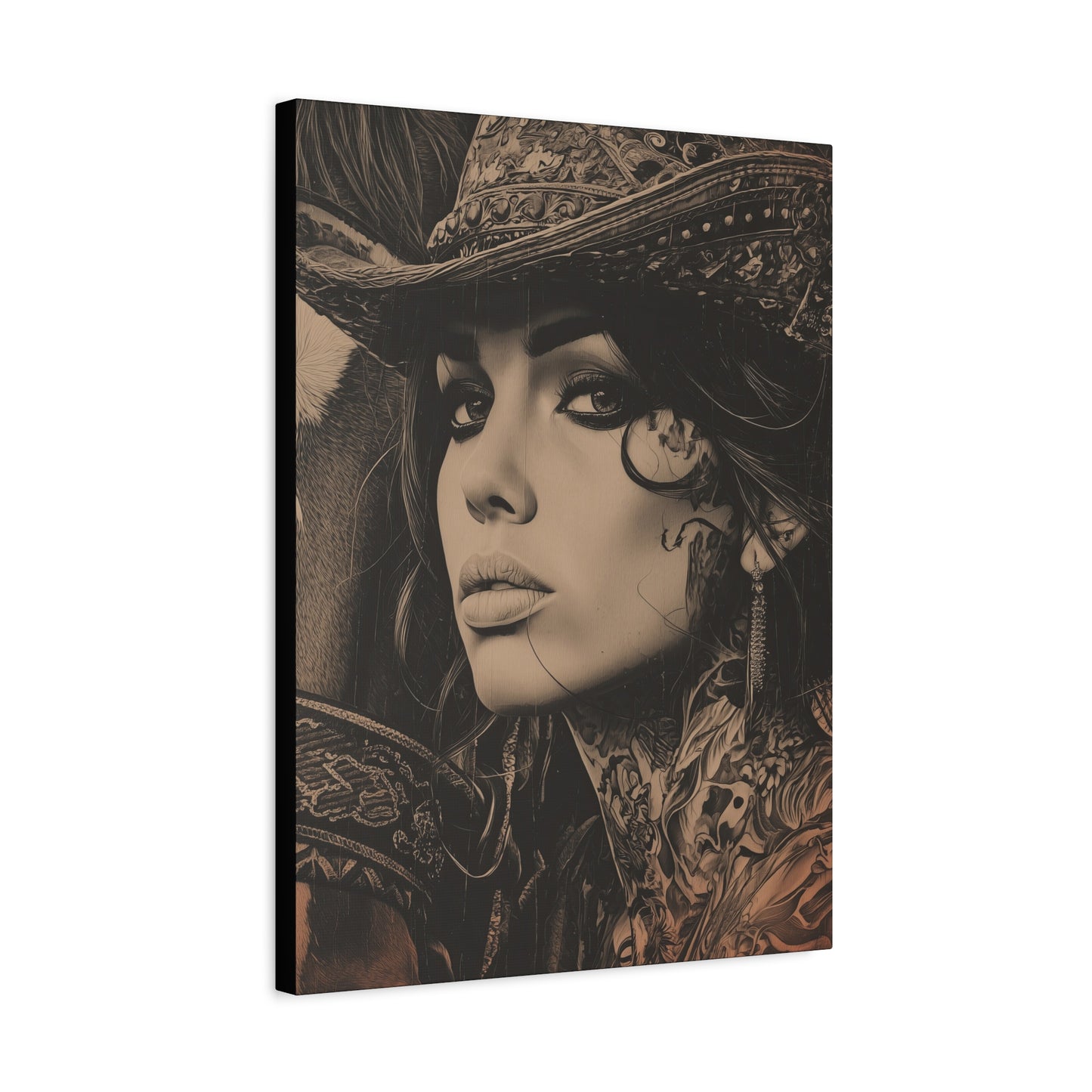 Gallery Wrapped Canvas, Wranglers and Wreckage Art Canvas, Erotic Pinup Art Canvas – Loretta
