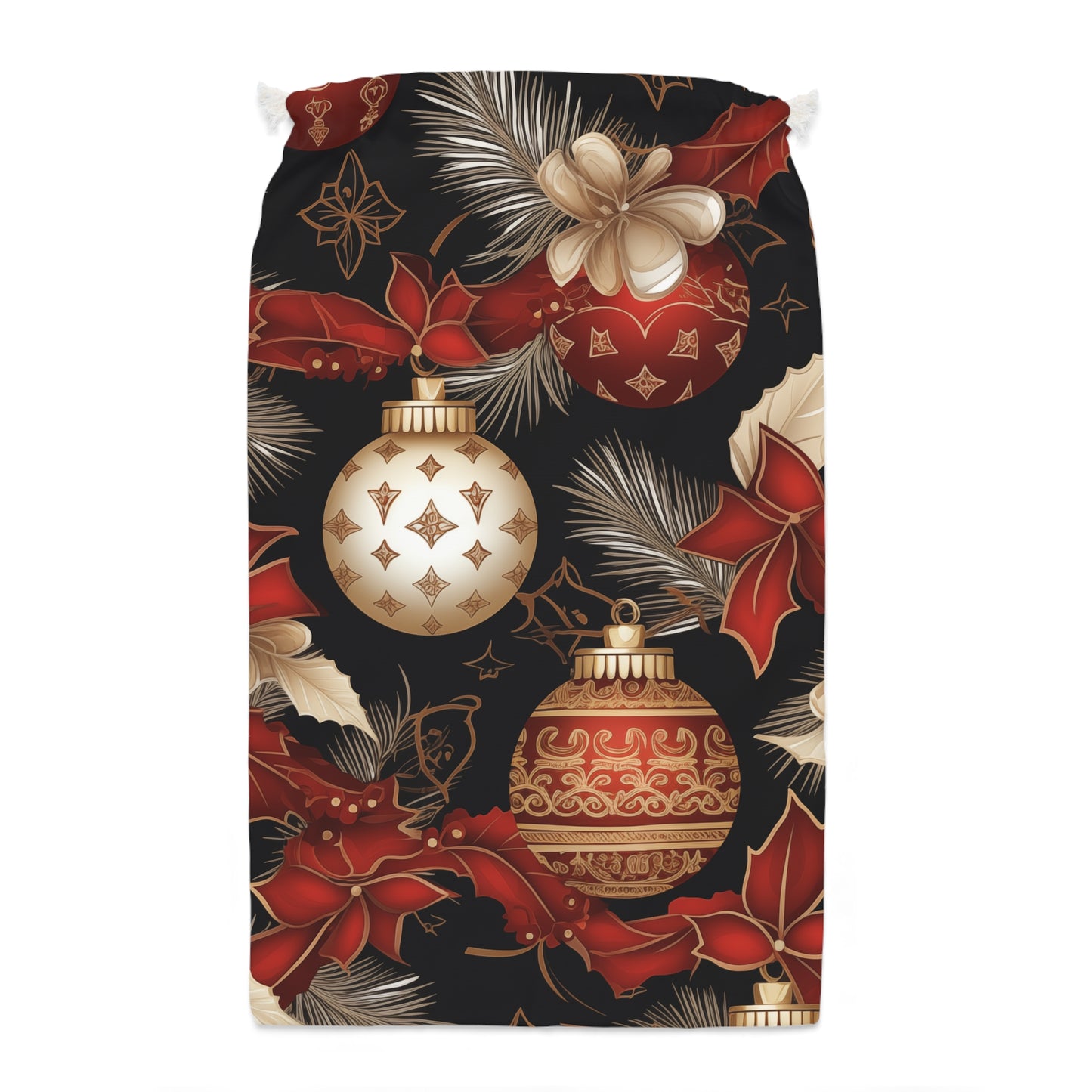 Christmas Gift Sack - Red, Gold, and Cream Bobbles