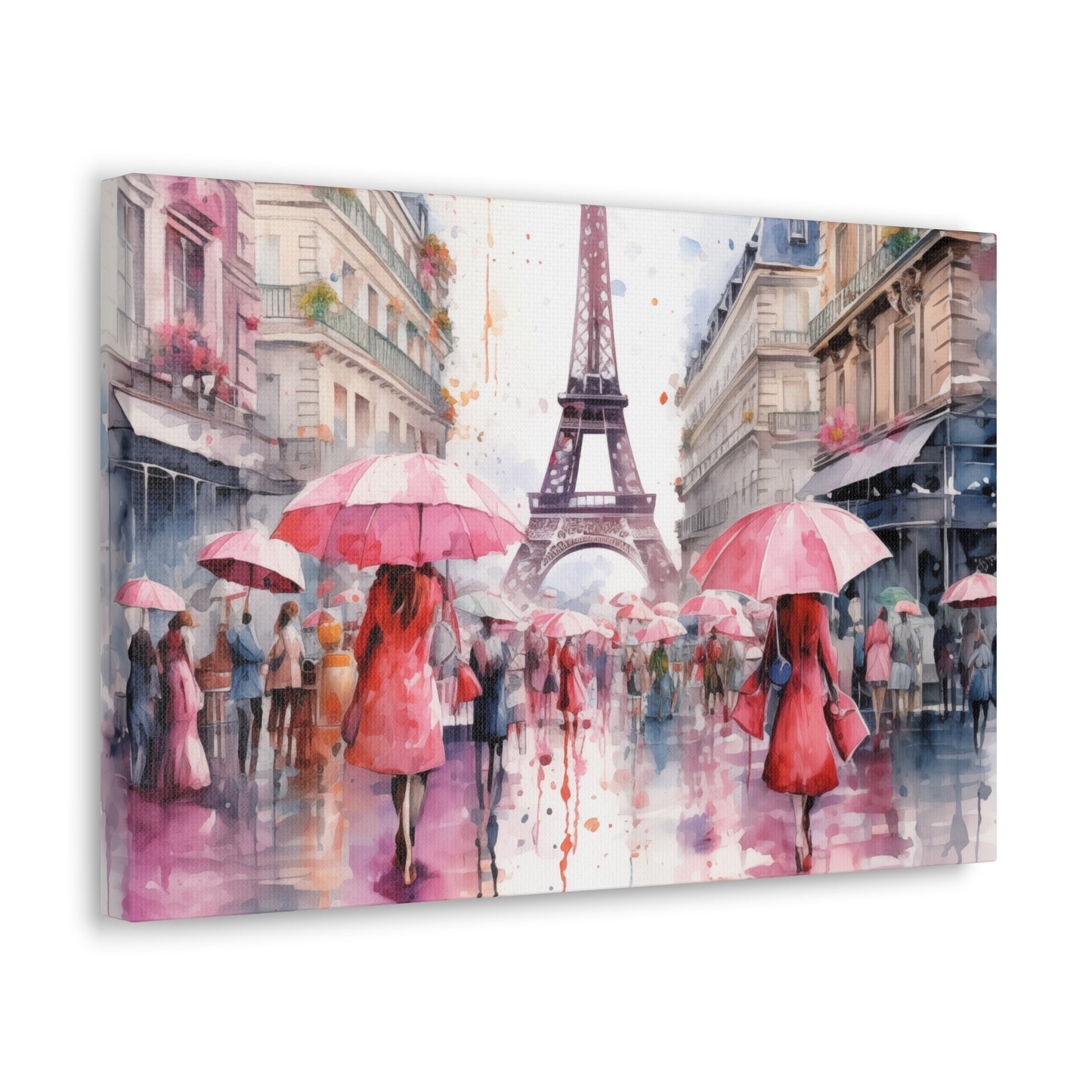 Eiffel Tower Wall Art, Paris France, Canvas Gallery Wrap - Pink Umbrellas