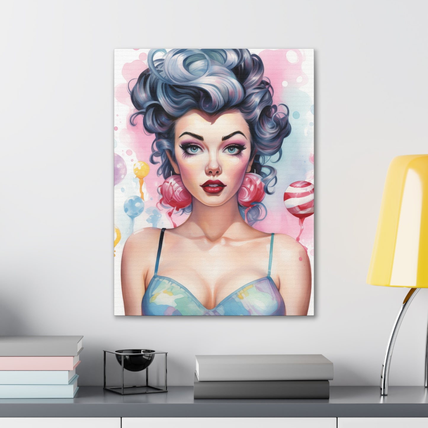 Canvas Gallery Wrapped High-Fashion Wall Art, Stylish Decor, Retro Femme Doll Pop Art – Poppy