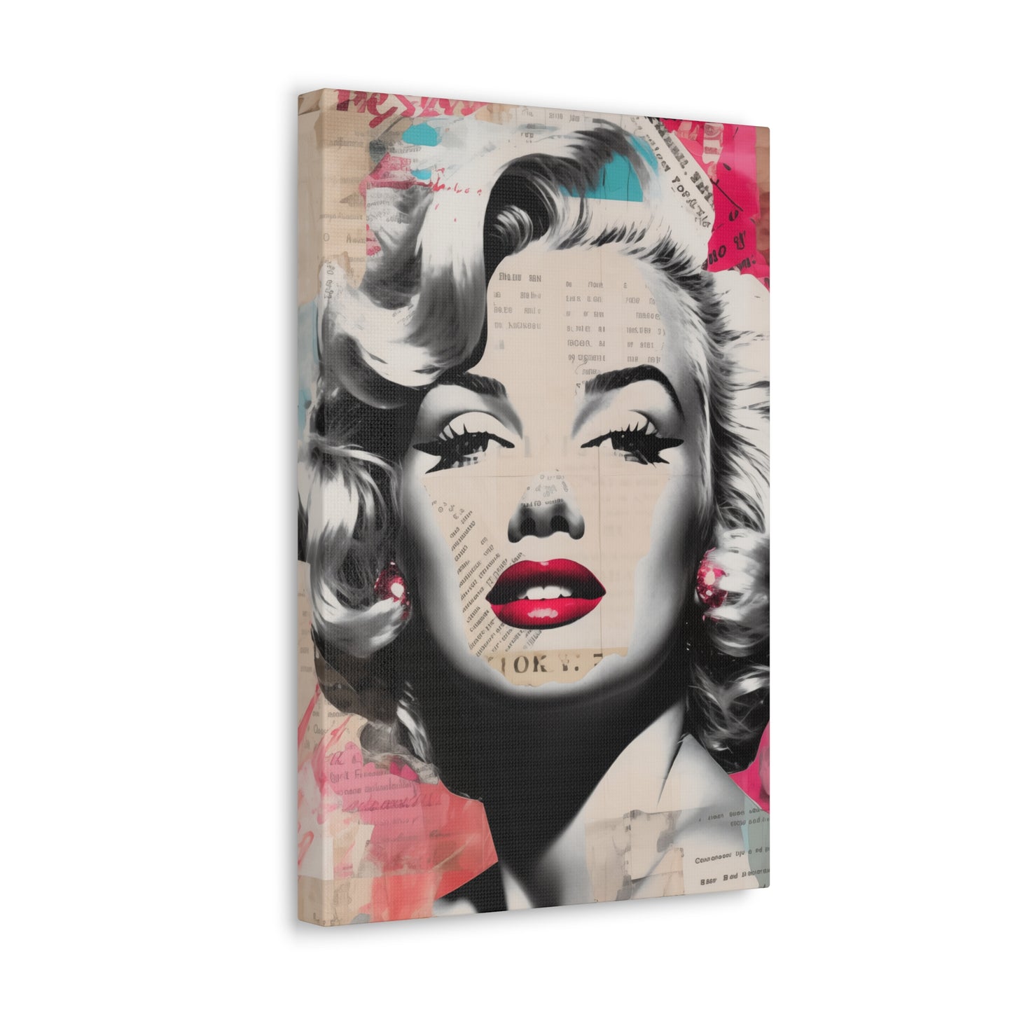 Canvas Wall Art, Gallery Wrapped Pop Art, Celebrity Wall Art – Marilyn Monroe - Newsprint