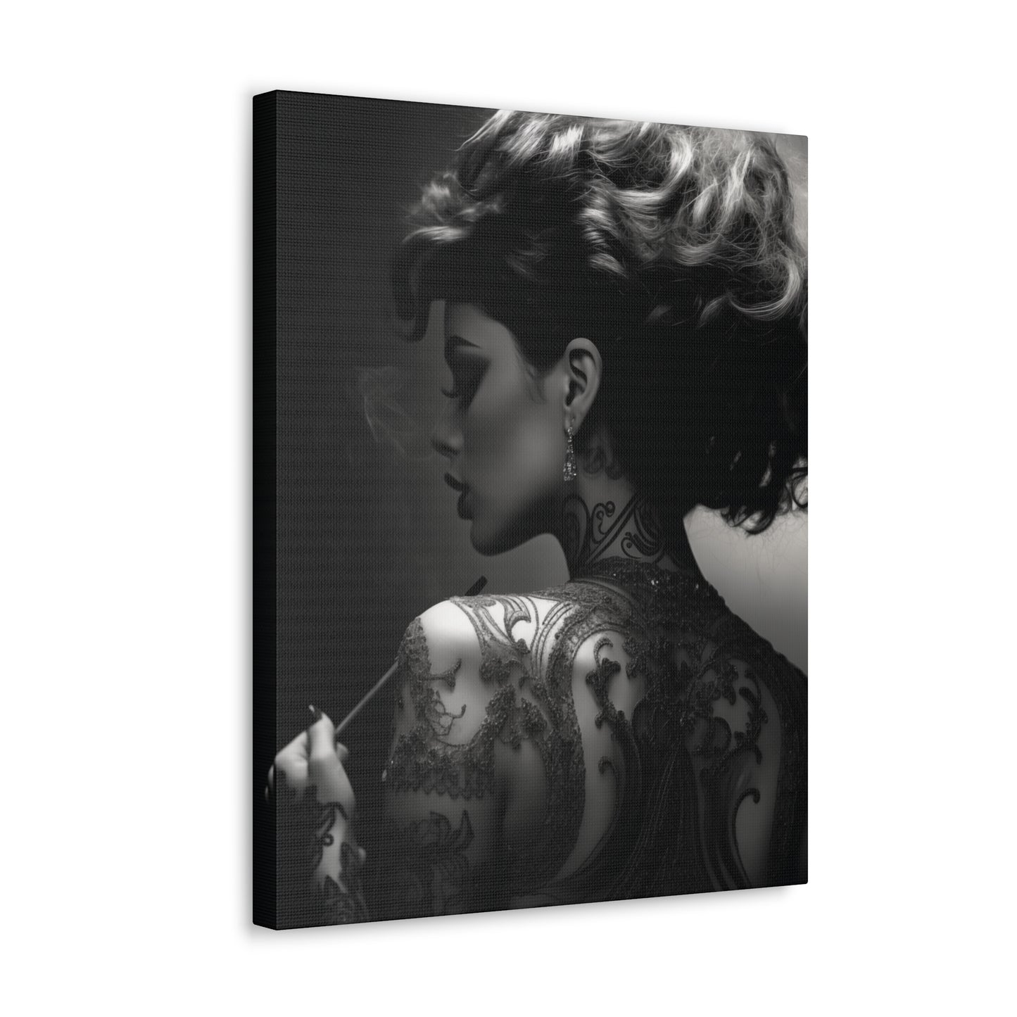 Canvas Gallery Wrap - Black and White Photography - Tattooed and Smoking
