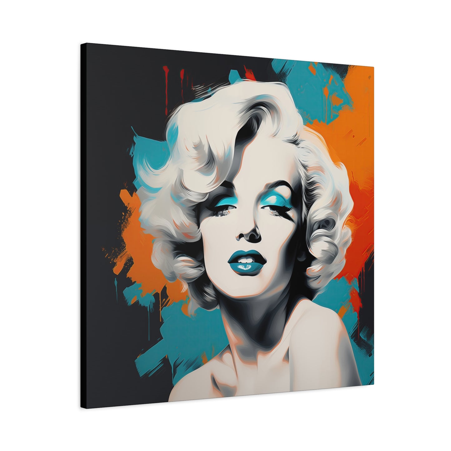 Canvas Wall Art, Gallery Wrapped Pop Art, Celebrity Wall Art – Marilyn Monroe - Orange and Teal