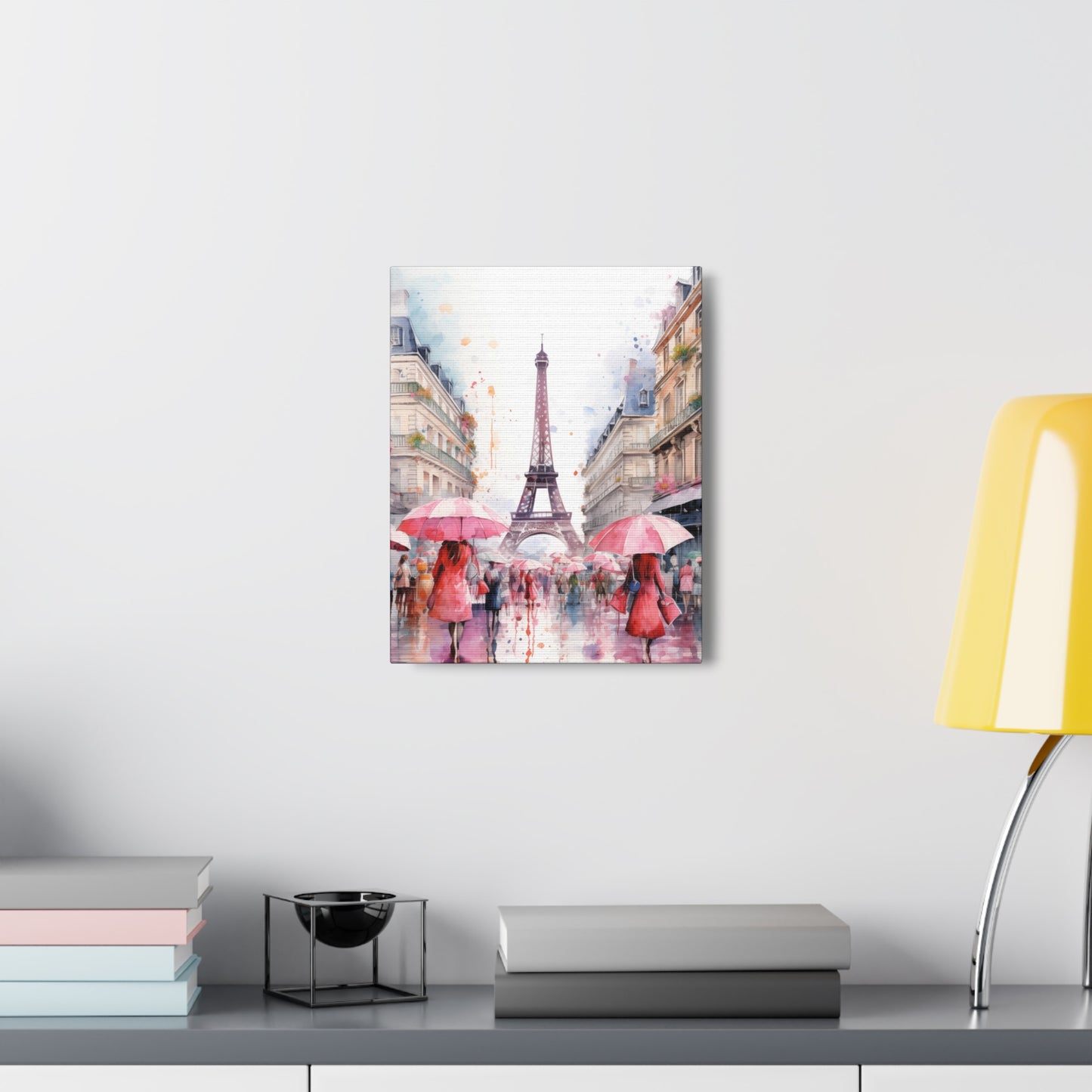 Eiffel Tower Wall Art, Paris France, Canvas Gallery Wrap - Pink Umbrellas