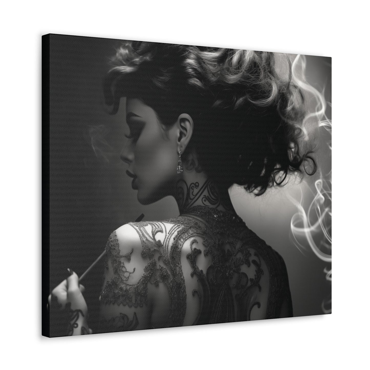 Canvas Gallery Wrap - Black and White Photography - Tattooed and Smoking