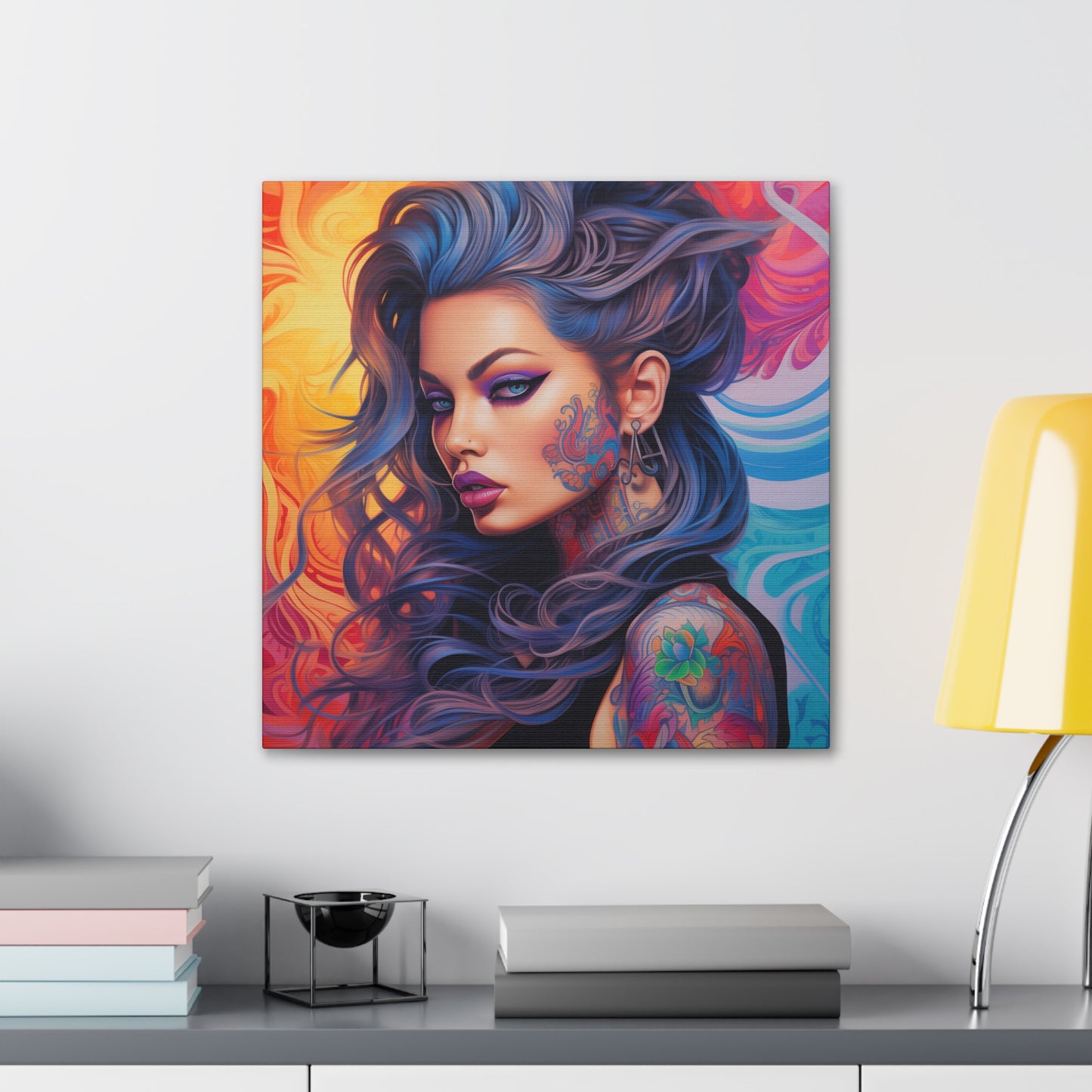 Gallery Wrapped Canvas, Edgy Tattooed Beauty, Urban Pop Art Canvas – Faye