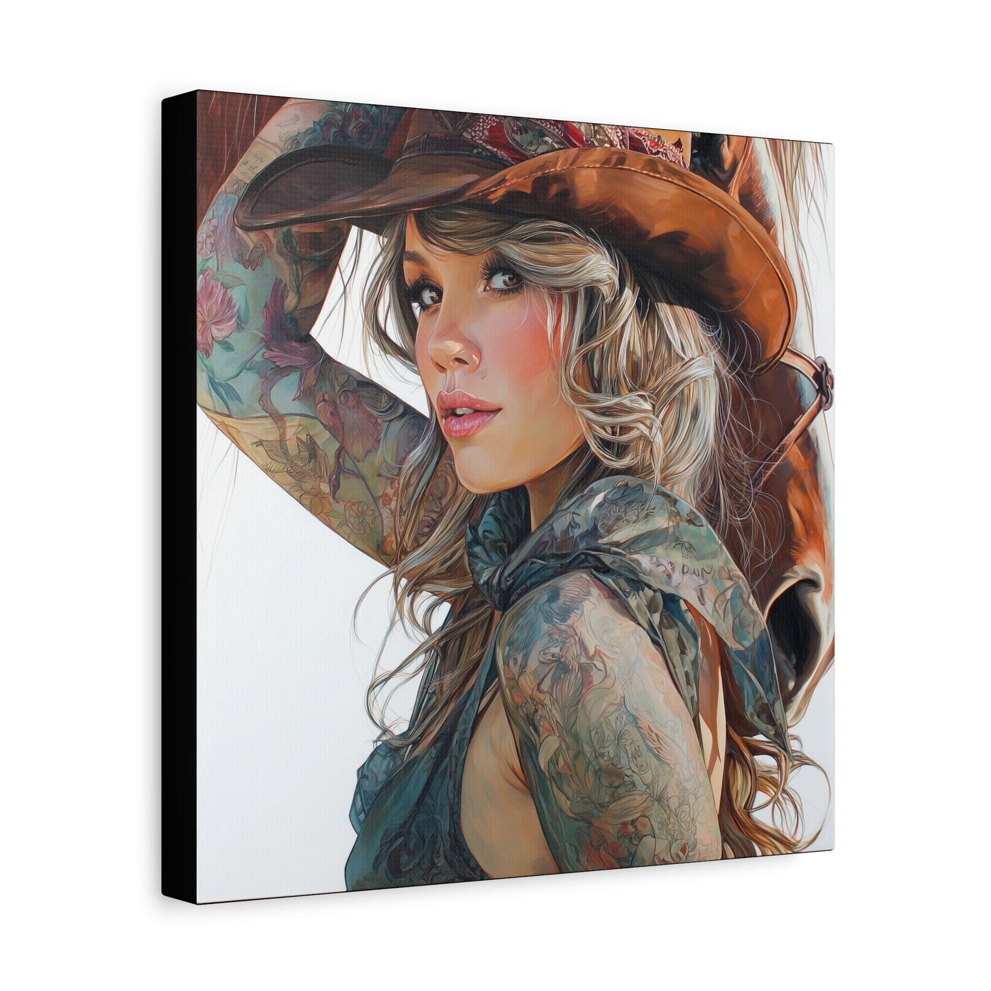 Gallery Wrapped Canvas, Wranglers and Wreckage Art Canvas, Erotic Pinup Art Canvas – Millie