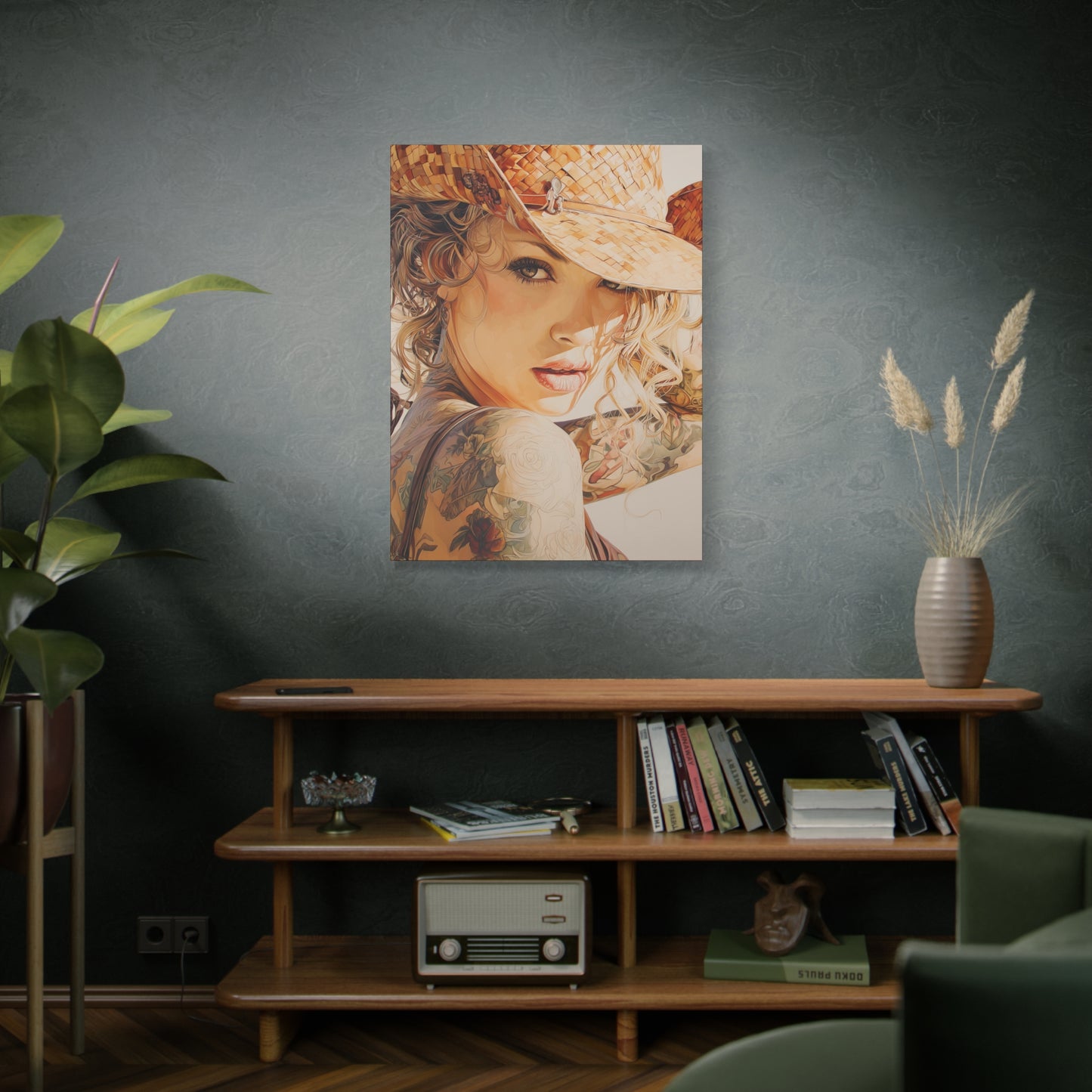 Gallery Wrapped Canvas, Wranglers and Wreckage Art Canvas, Erotic Pinup Art Canvas – Sadie