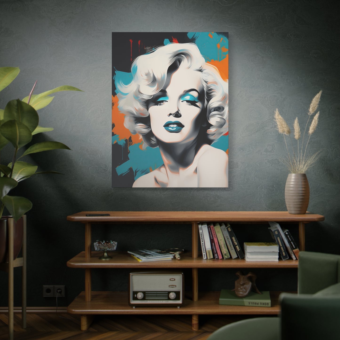 Canvas Wall Art, Gallery Wrapped Pop Art, Celebrity Wall Art – Marilyn Monroe - Orange and Teal