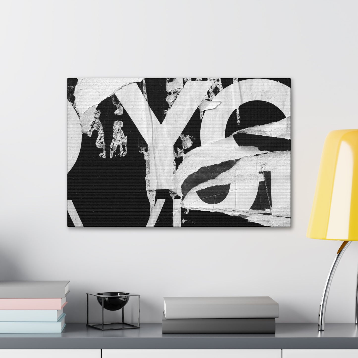 Canvas Wall Art, Gallery Wrapped Urban Street Art, Abstract Torn Poster Street Art - Black and White YO
