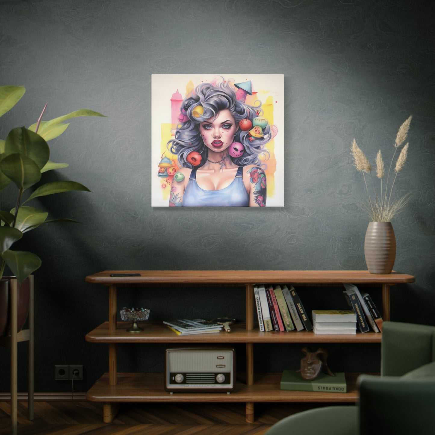 Gallery Wrapped Canvas, Tattooed Beauty, Femme Doll Pop Art Canvas – Lila