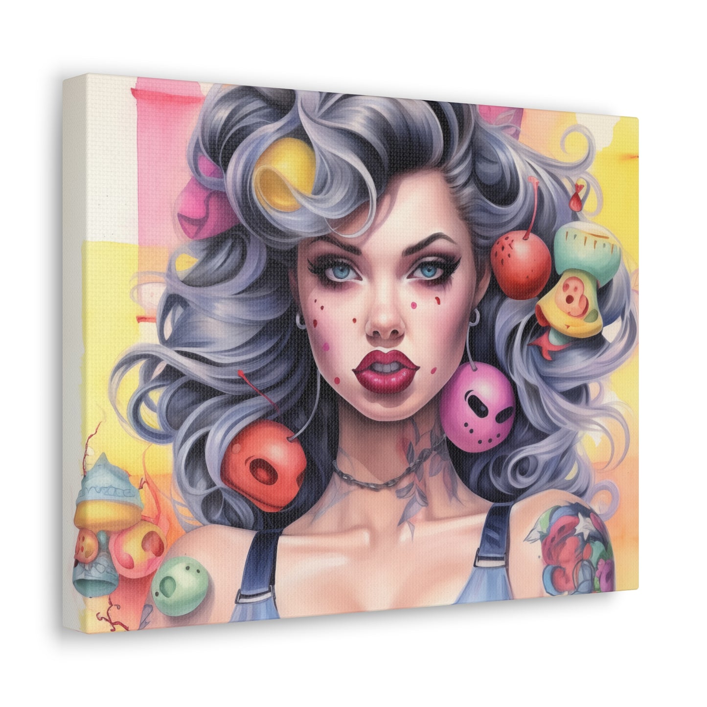 Gallery Wrapped Canvas, Tattooed Beauty, Femme Doll Pop Art Canvas – Lila